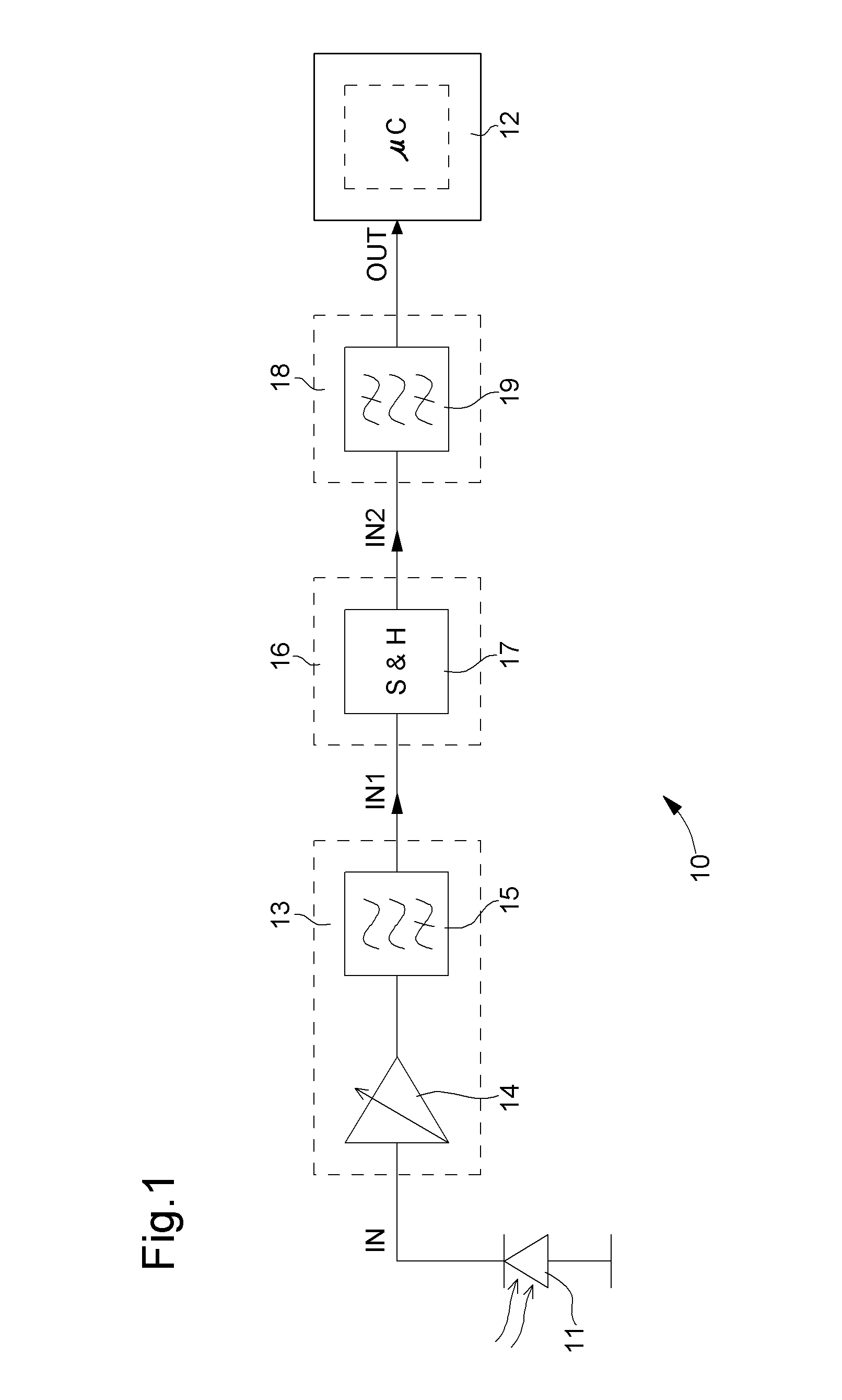 Signal conditioning circuit between an optical device and a processing unit