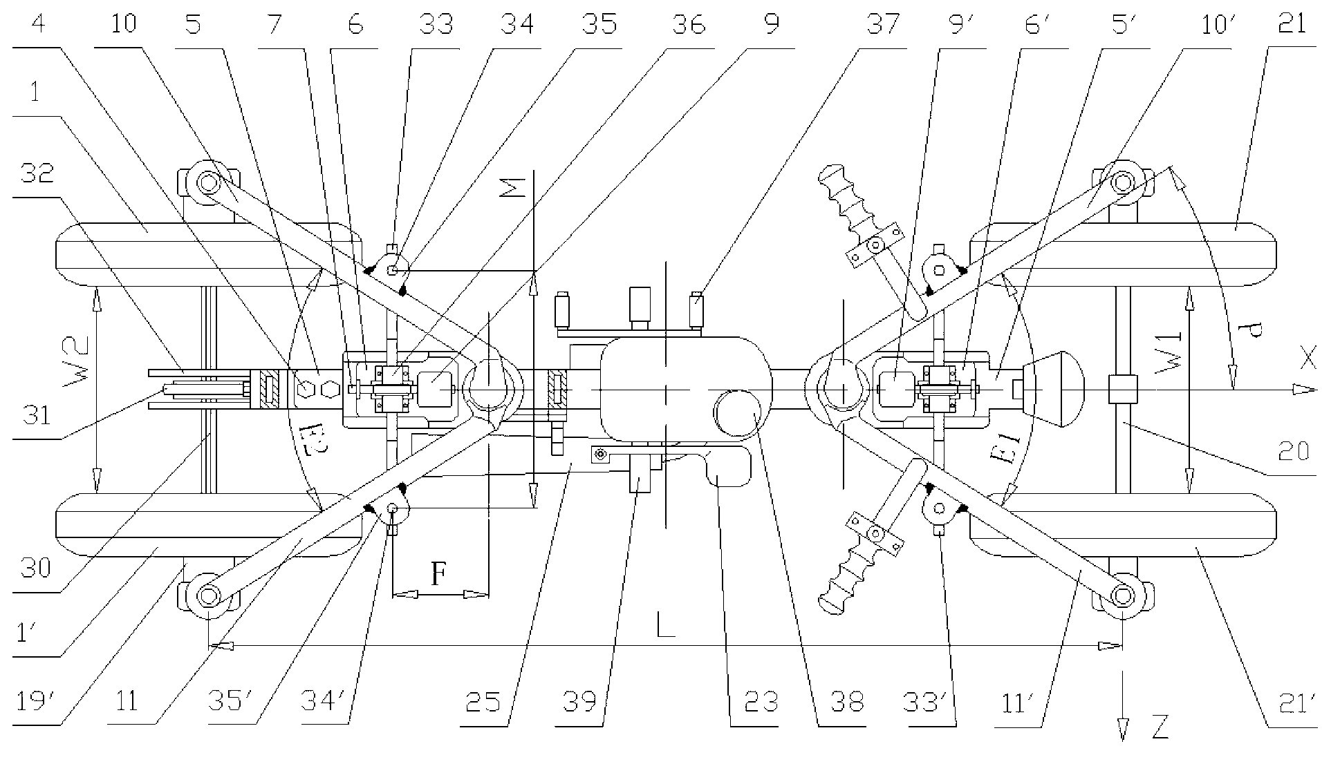 Wheel track changing suspension mechanism of traveling machinery