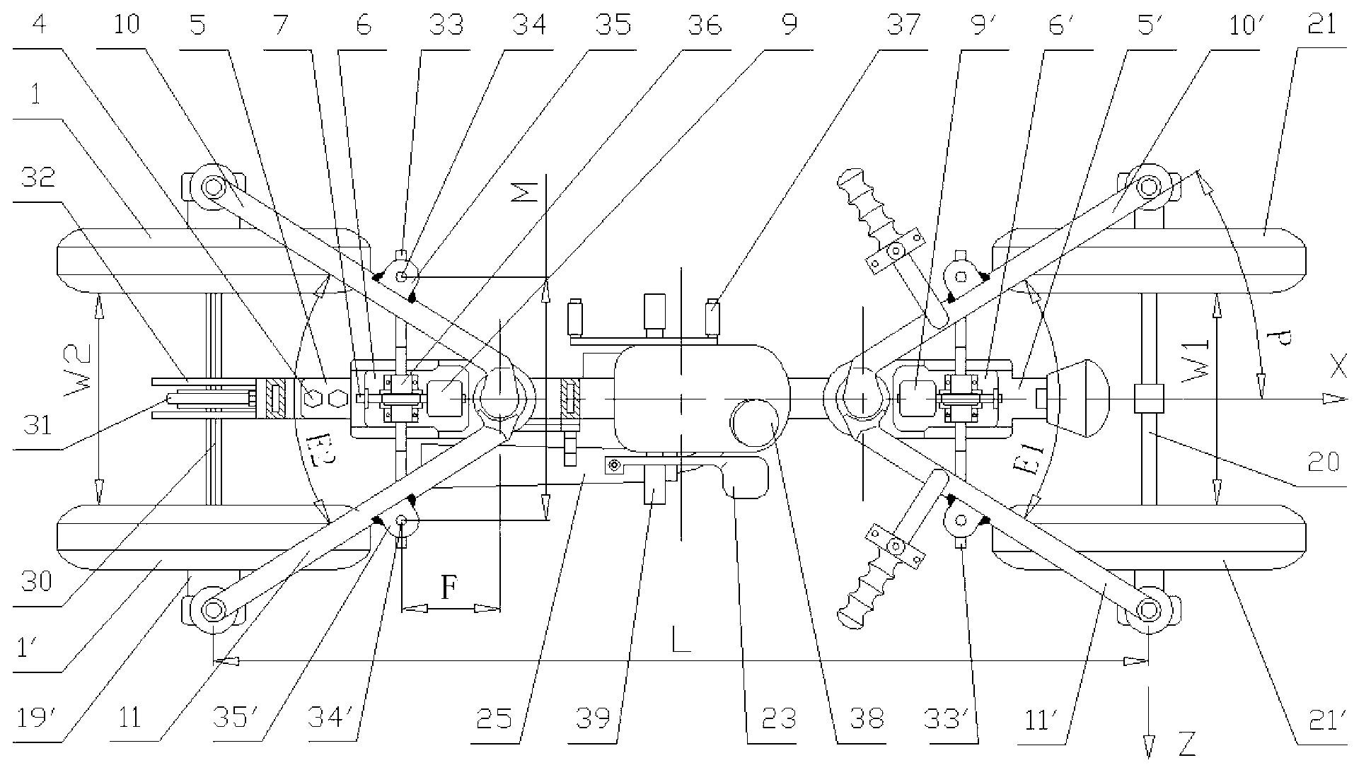 Wheel track changing suspension mechanism of traveling machinery