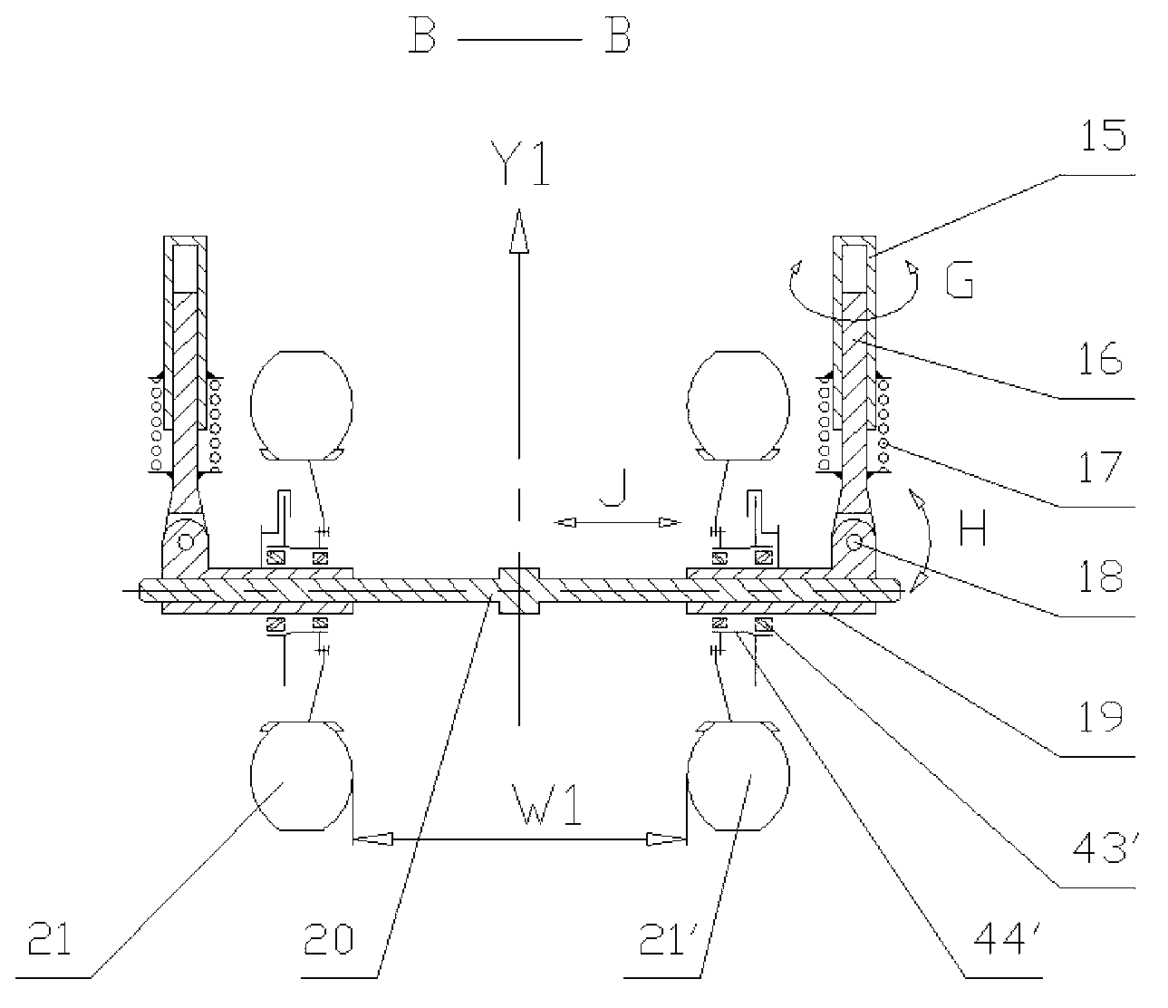 Wheel track changing suspension mechanism of traveling machinery