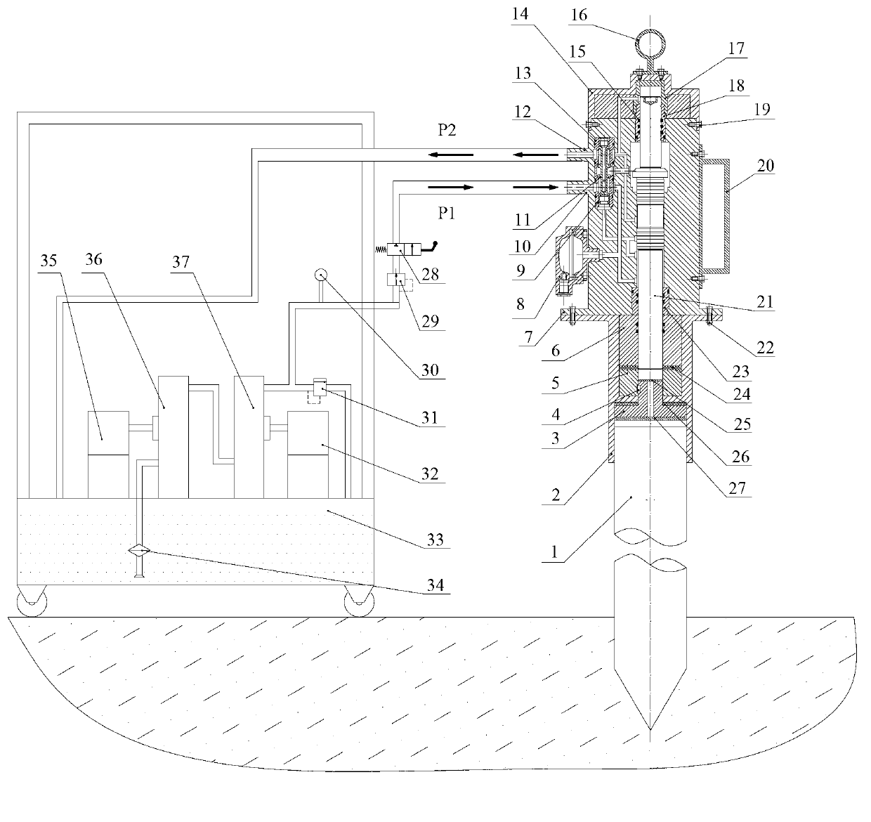 Environmental friendliness and energy conversation type water pressure driving pile driver