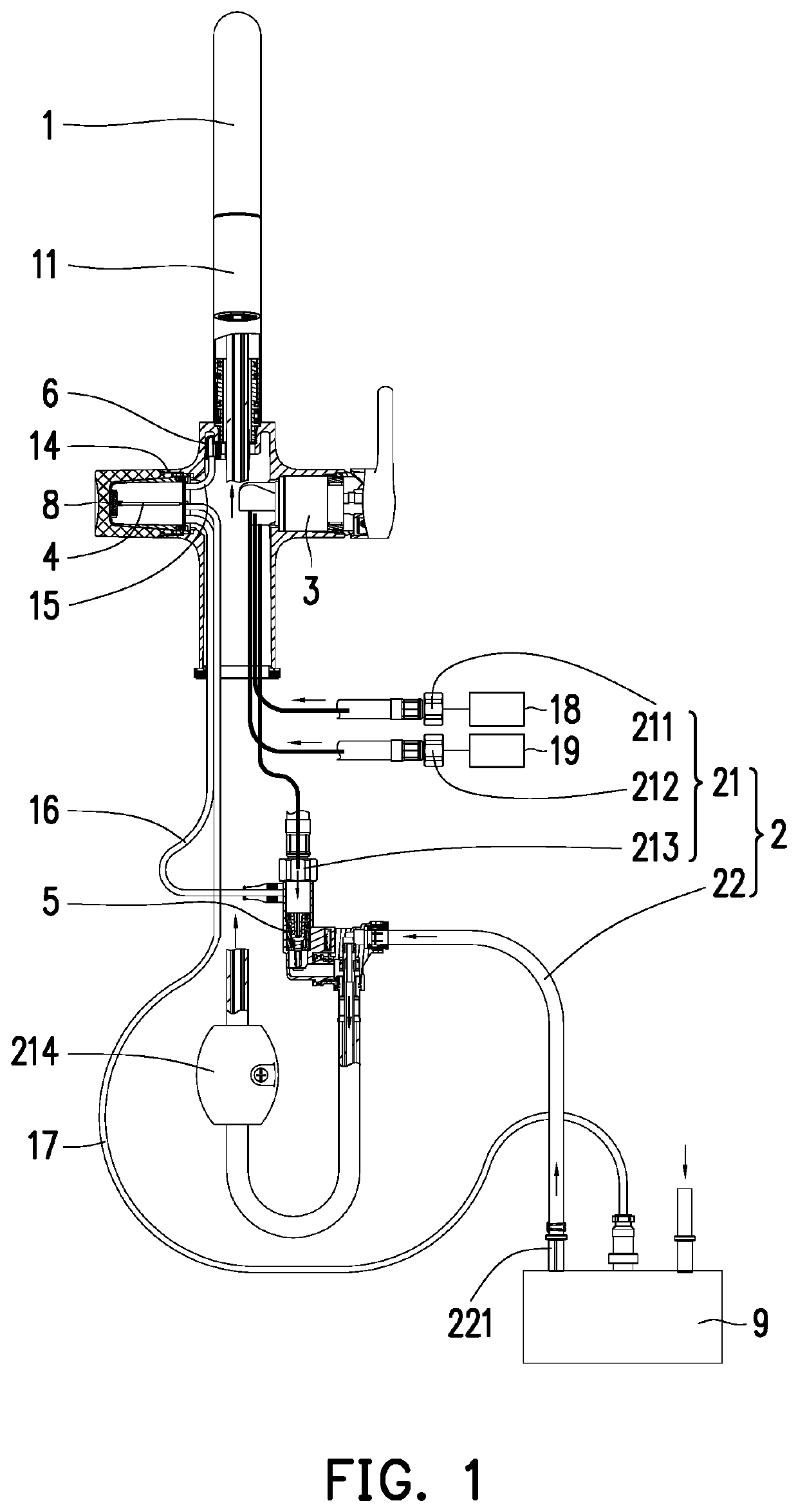 Device integrated hot and cold tap water and hot and cold purified water