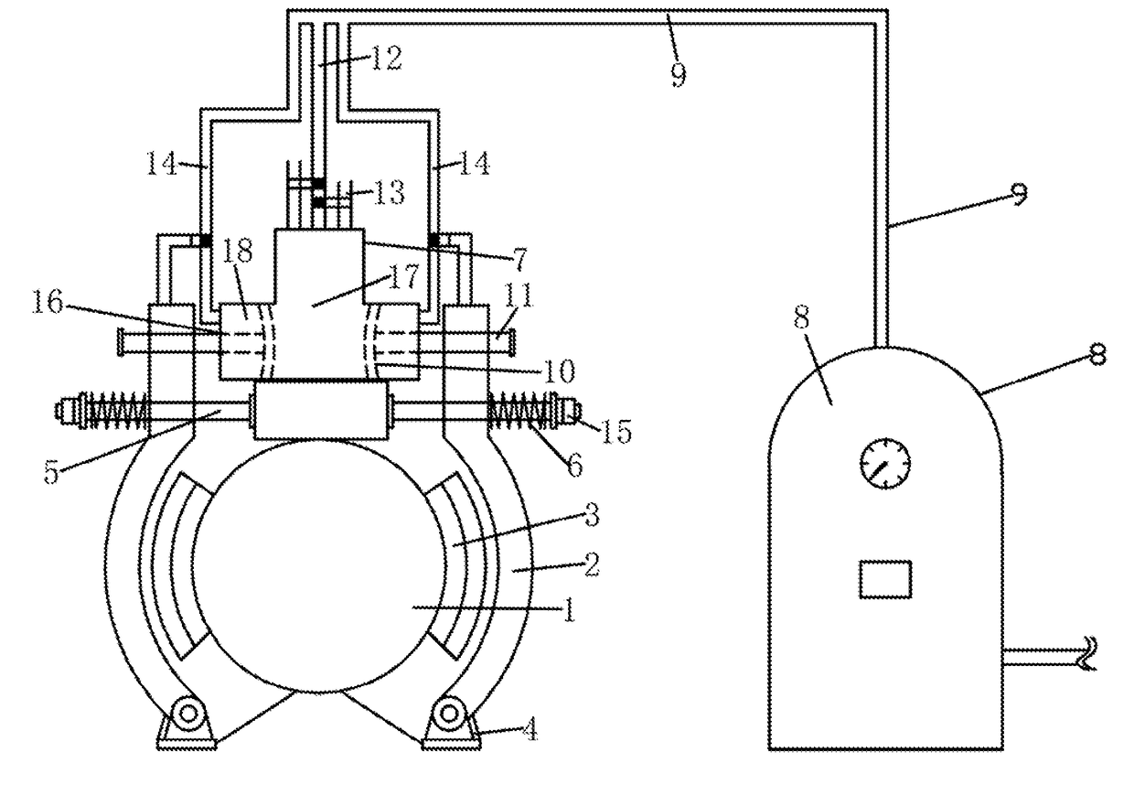 Pneumatic brake release apparatus used on elevator traction machine