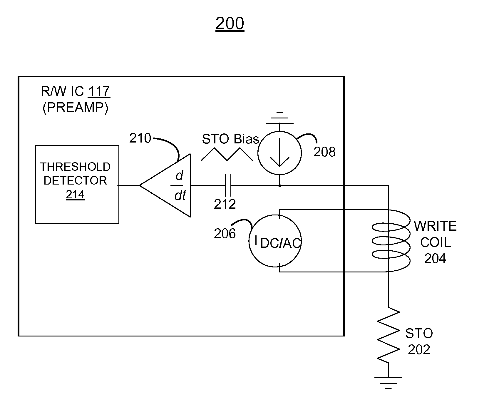 Implementing spin torque oscillator power-on oscillation checker using ramped STO bias differentiator in microwave-assisted magnetic recording (MAMR) hard disk drives