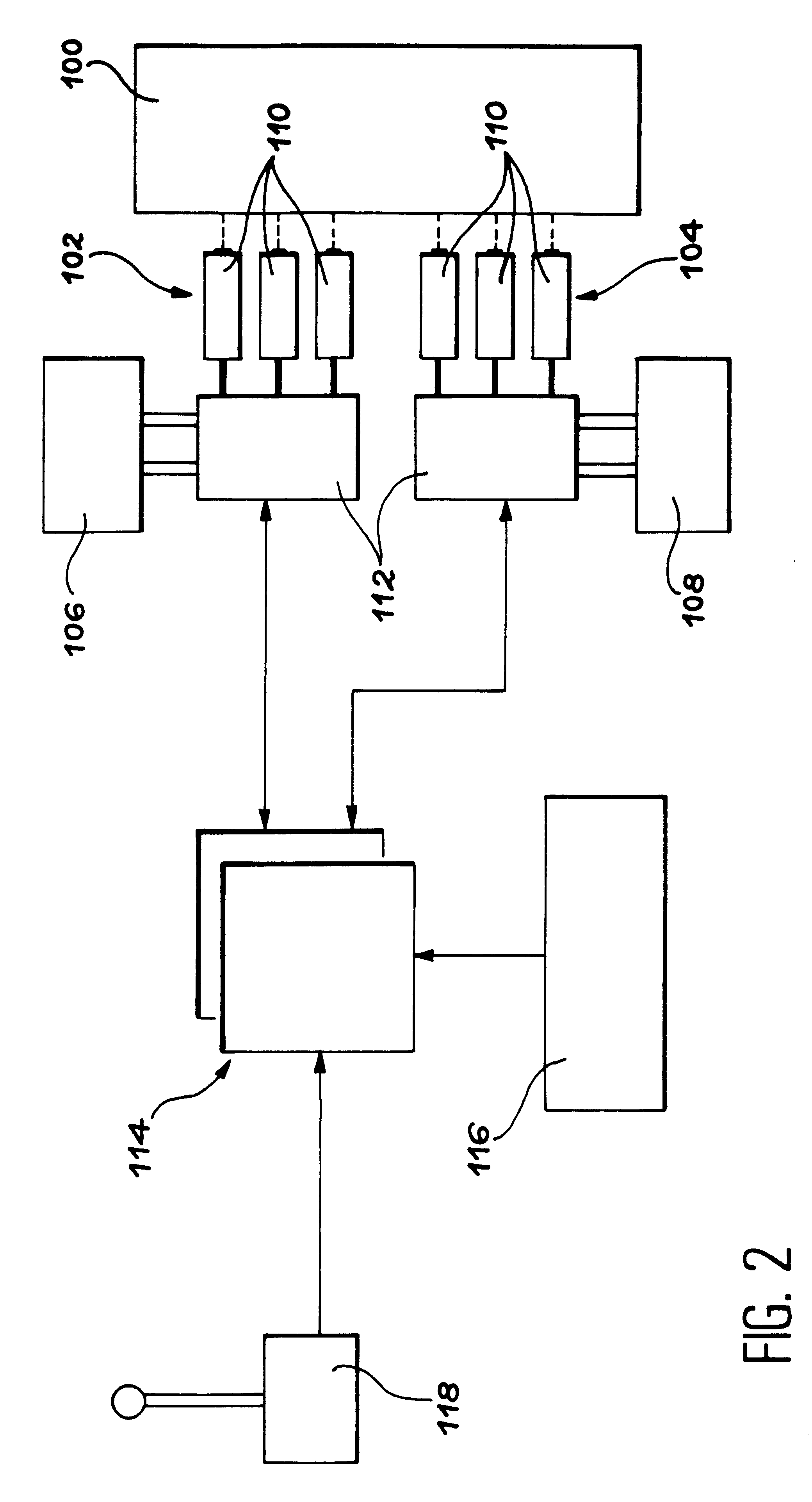 Process and control system for an aircraft control surface actuated by multiple hydraulic jacks and with modular power