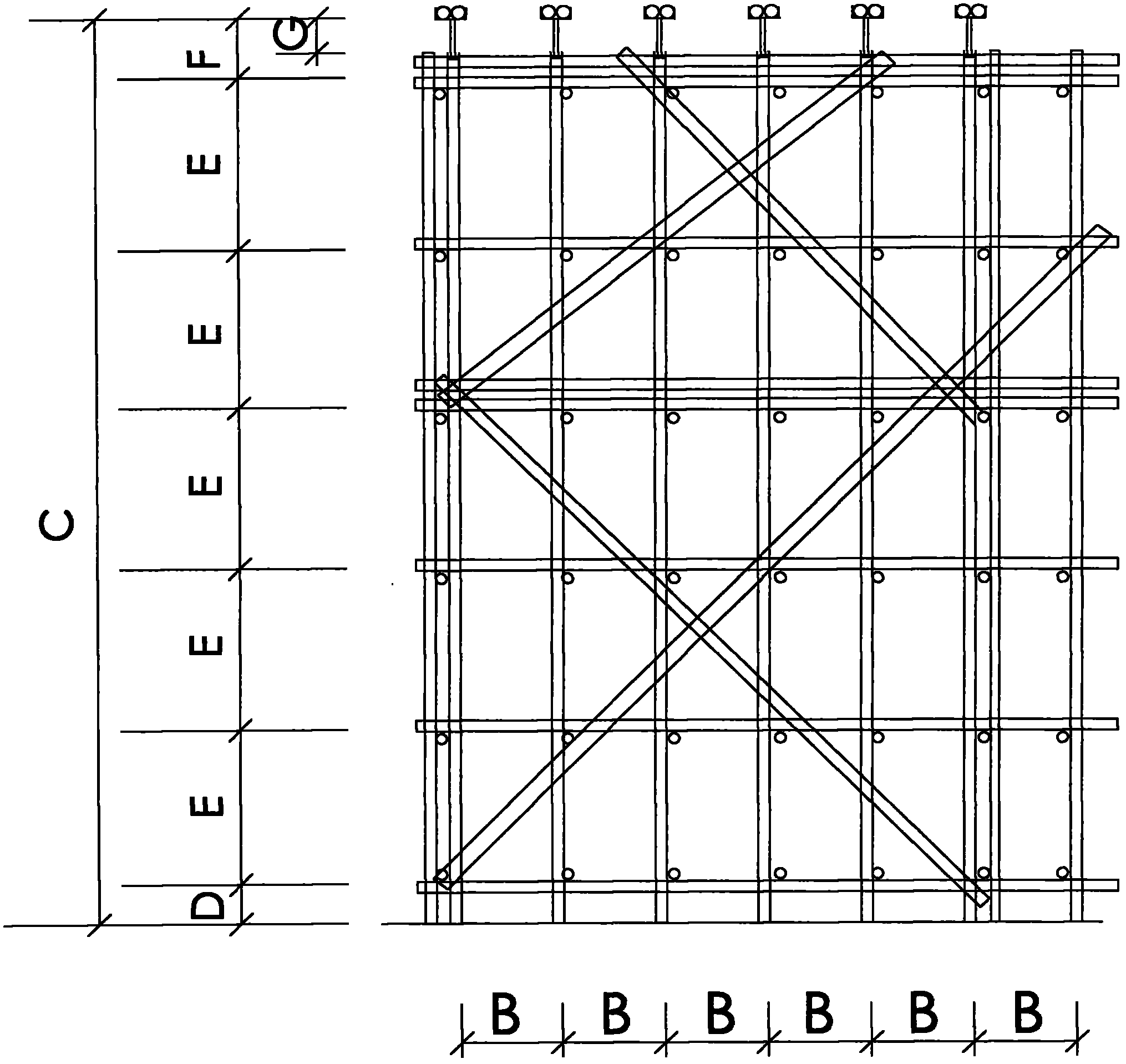 Method for increasing horizontal cross braces and improving and determining bearing capacity of support frame