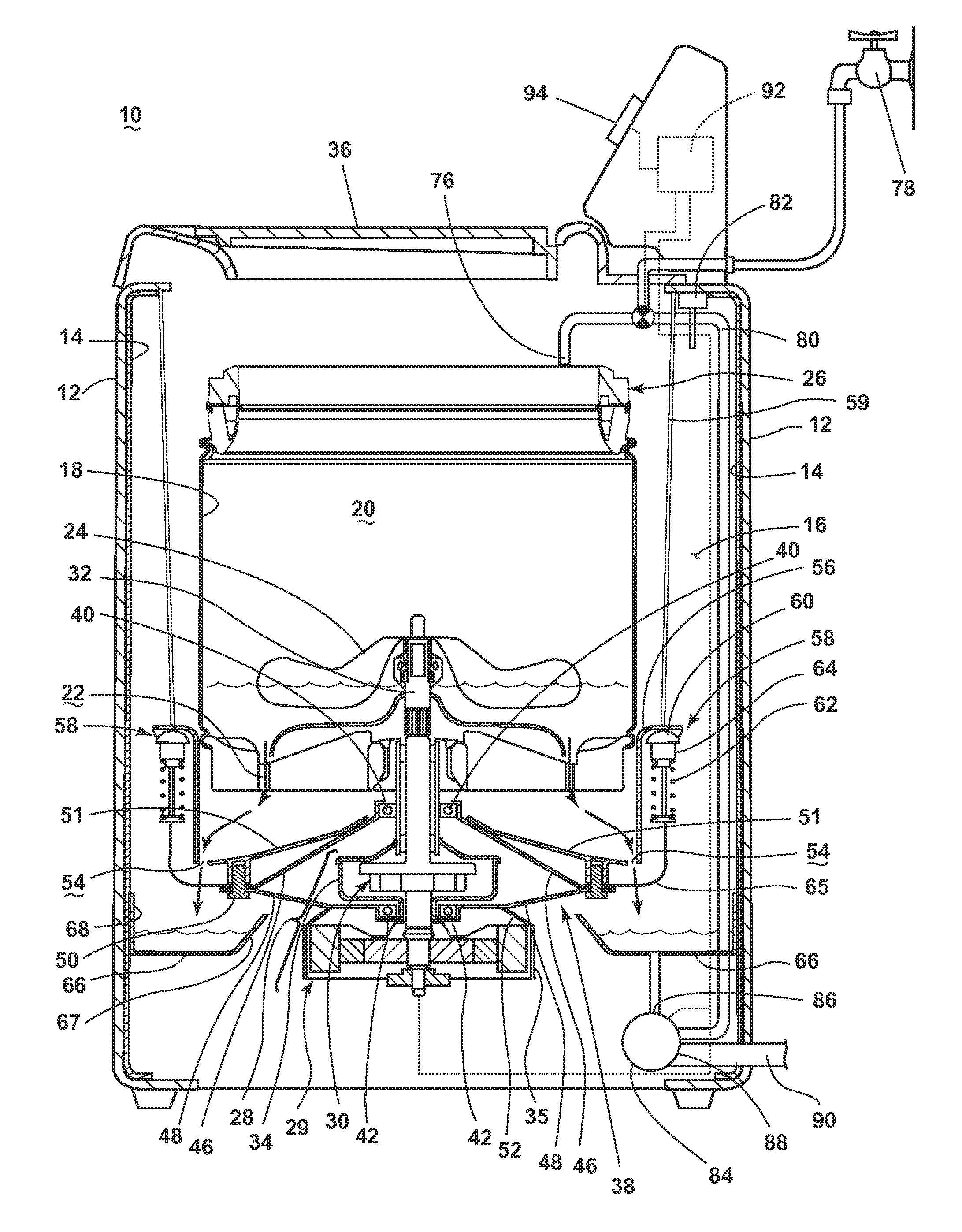 Laundry treating appliance with a static tub and a water trap vapor seal