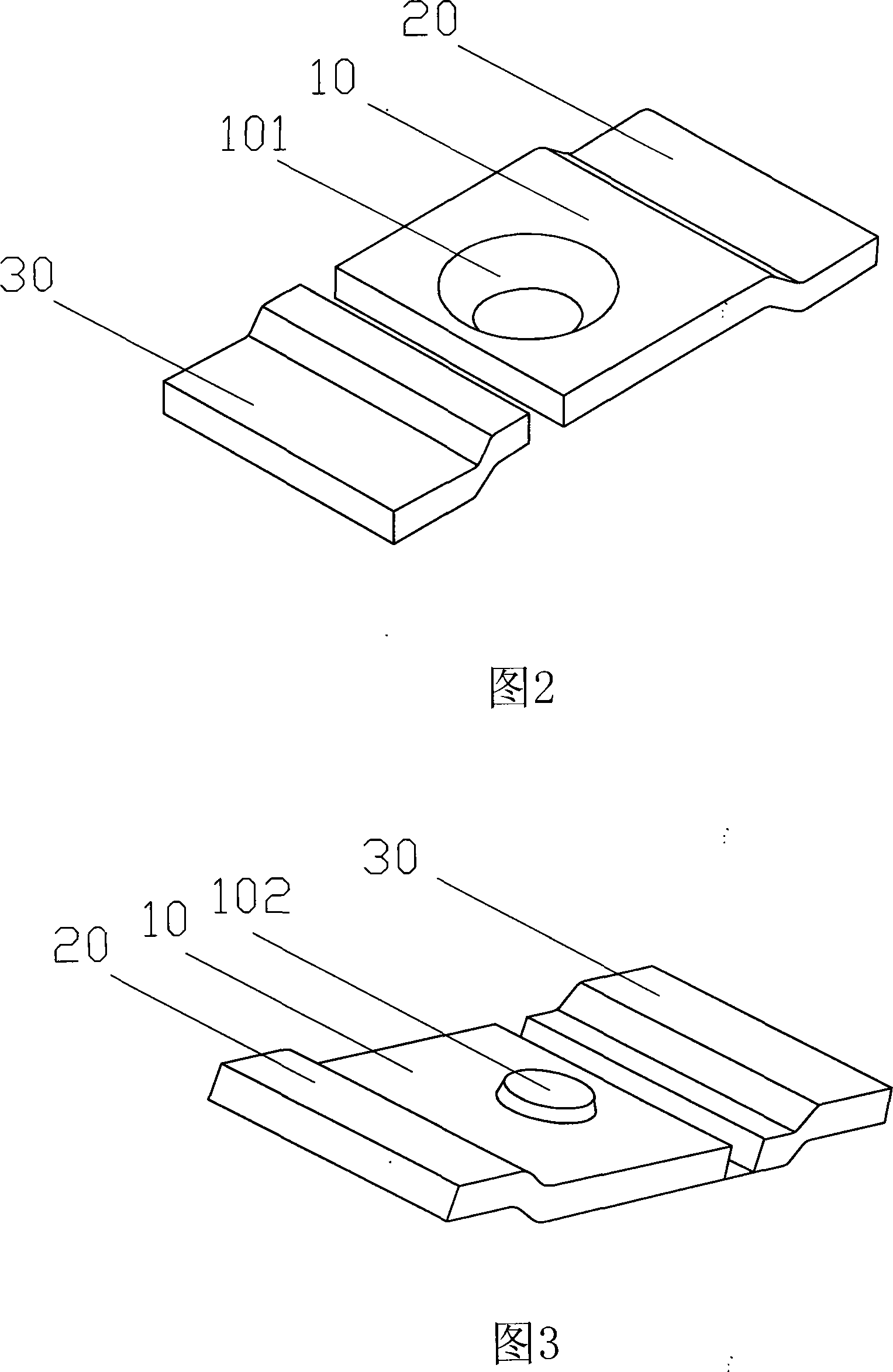 LED lamp plate structure with patch type bracket and its production process