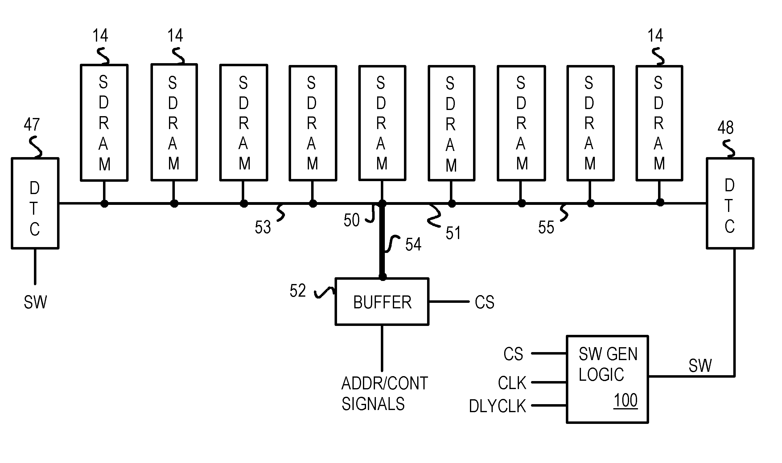 Memory module with dynamic termination using bus switches timed by memory clock and chip select