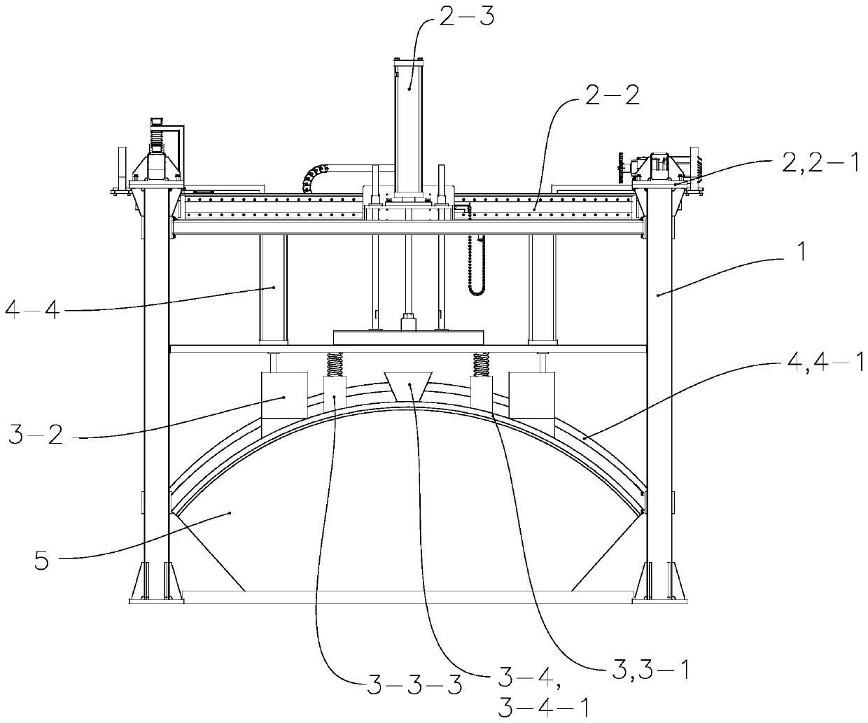 Subway duct piece arc surface troweling device