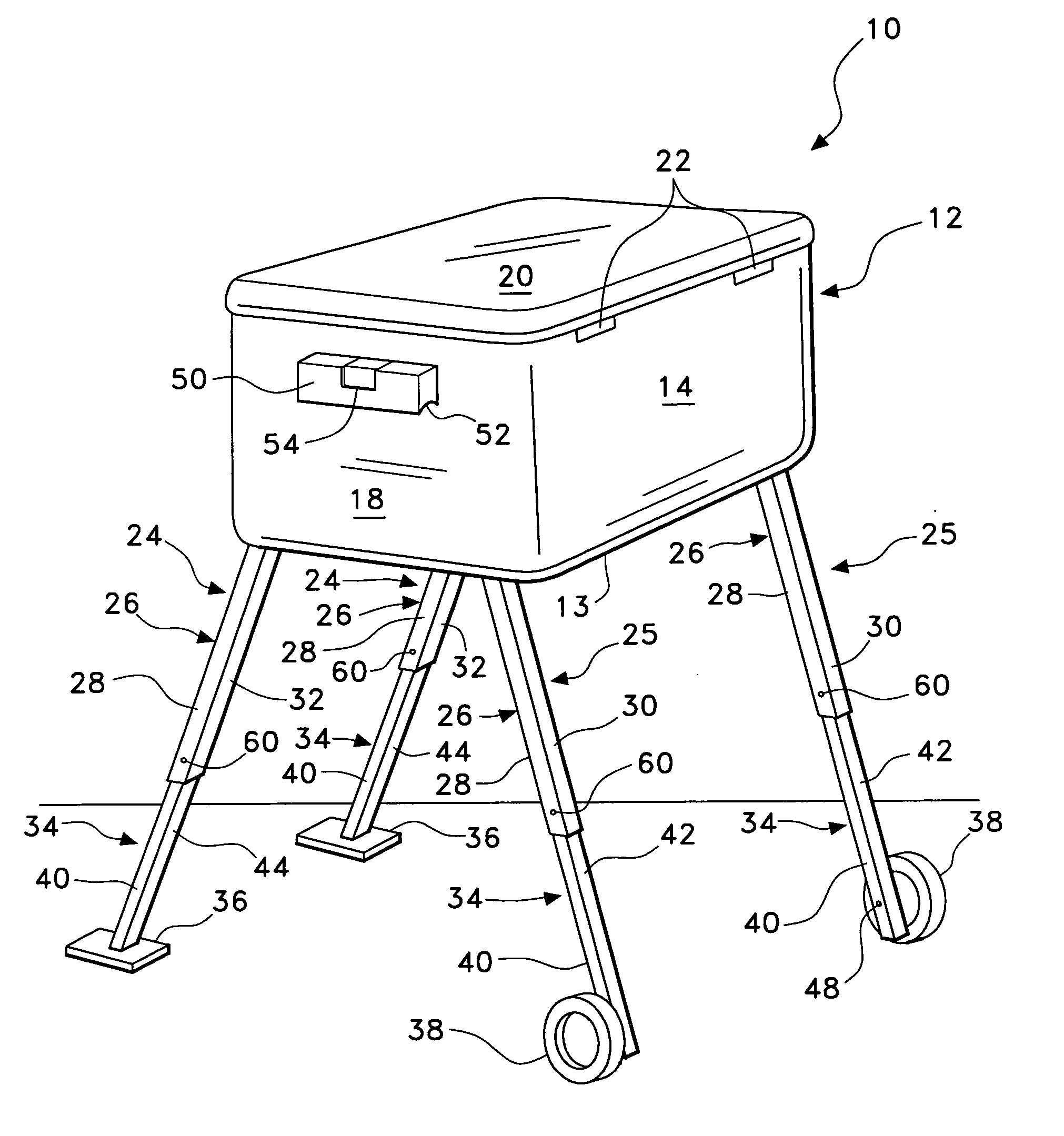 Ice chest and cooler having retractable legs