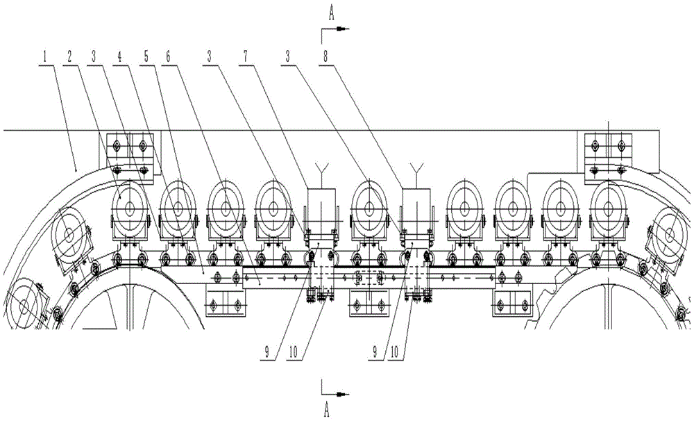 A device and method for testing the change of chain pitch in chain tool magazine