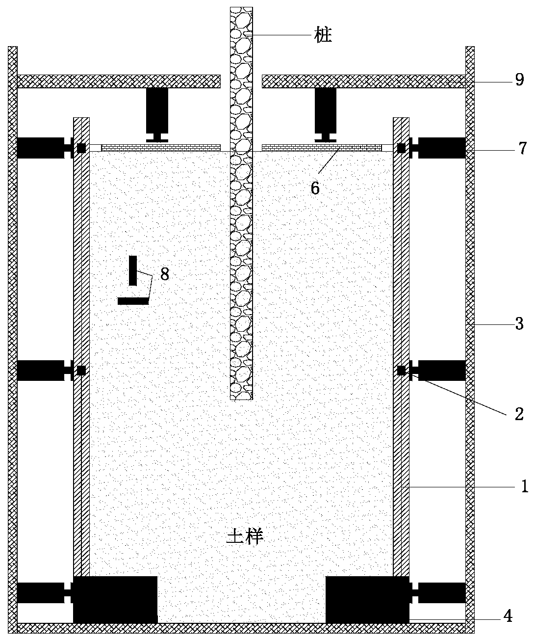 Scale model testing device capable of simulating prototype pile foundation stress state