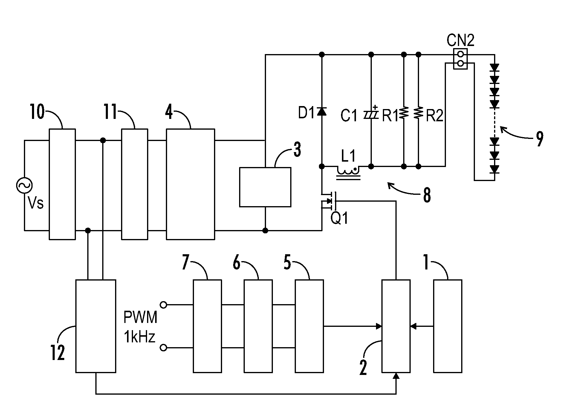 LED lighting device with output impedance control