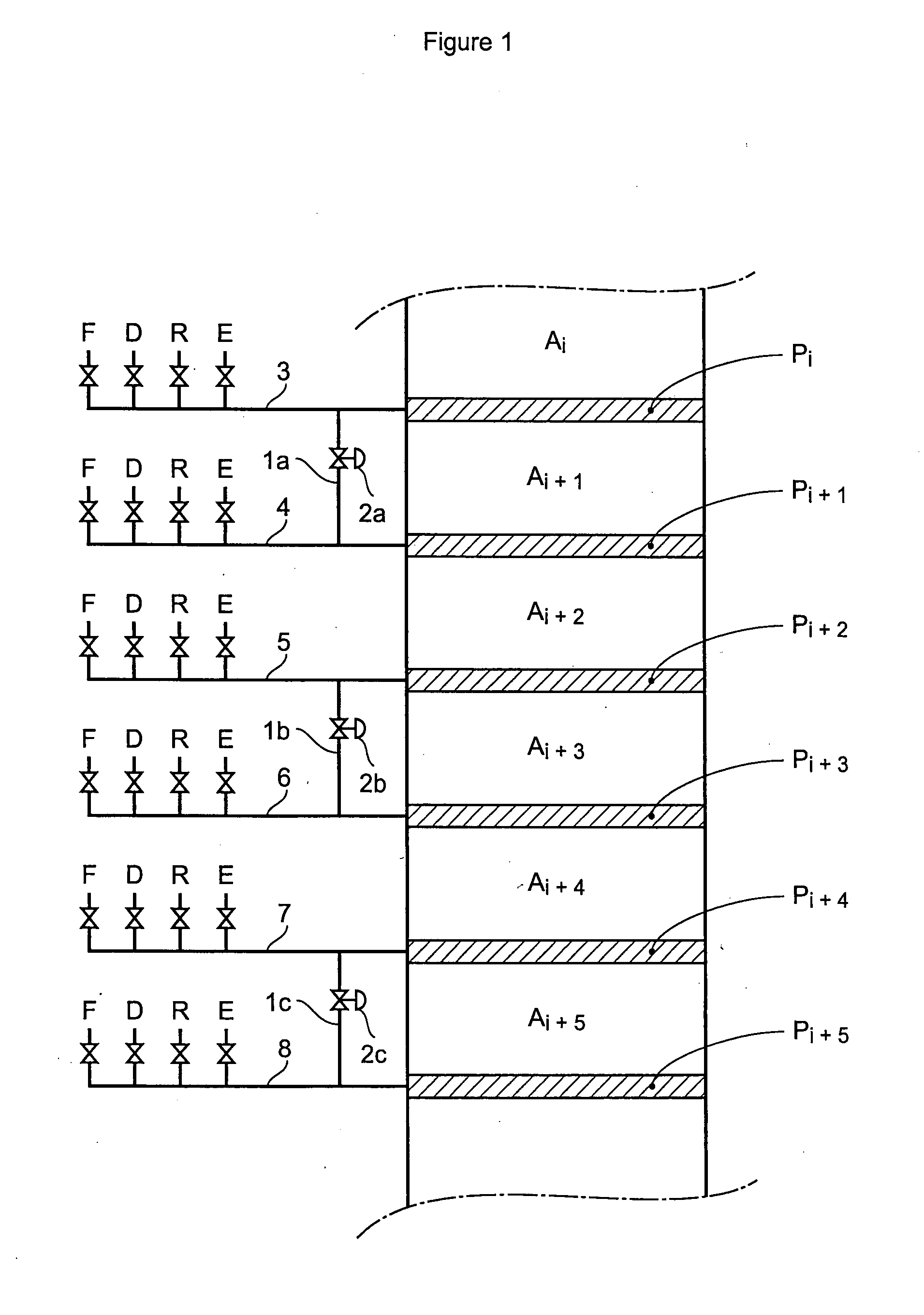 Process and device for simulated moving bed separation with a reduced number of large diameter valves