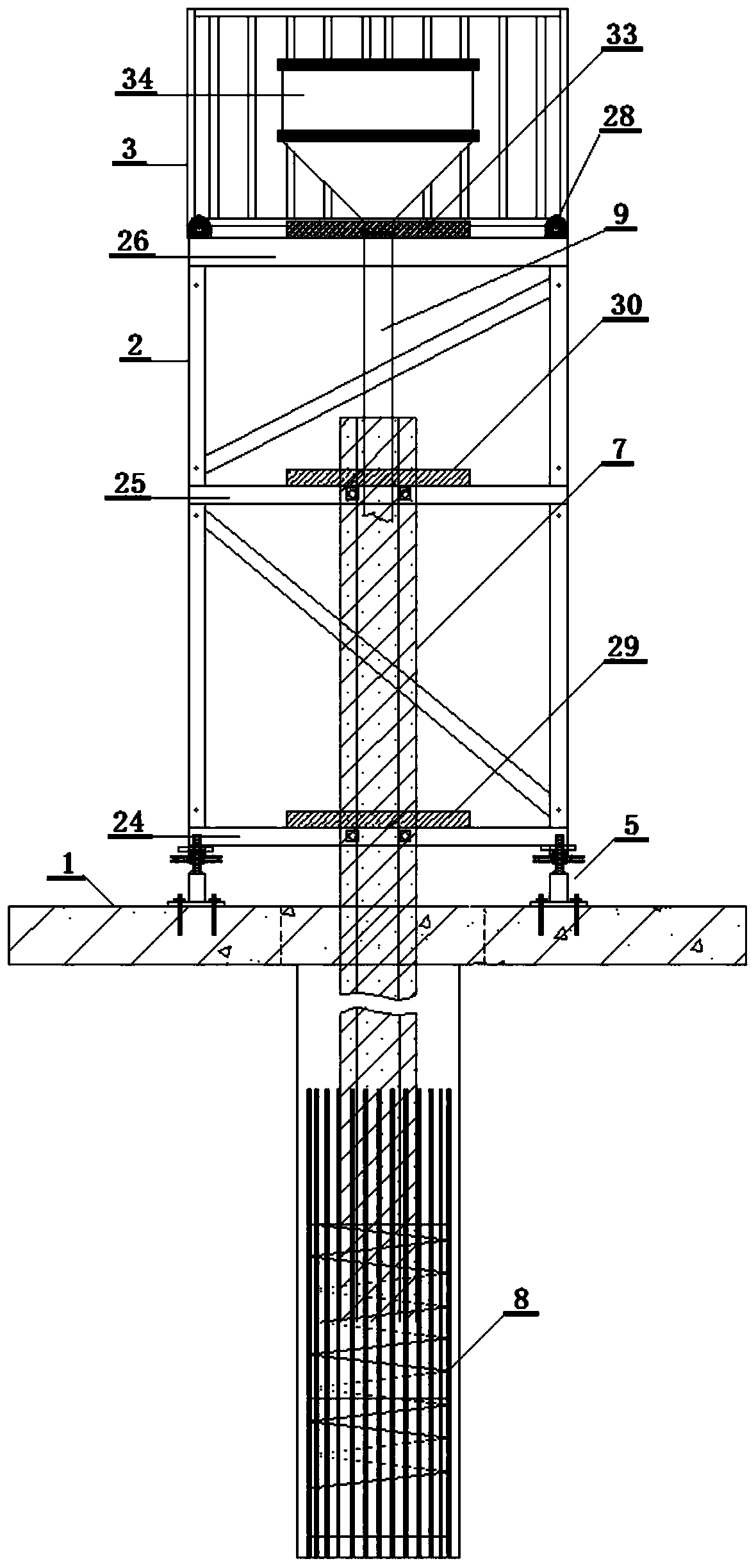 Positioning and verticality adjusting device for rectangular latticed column of foundation pit by reverse construction method