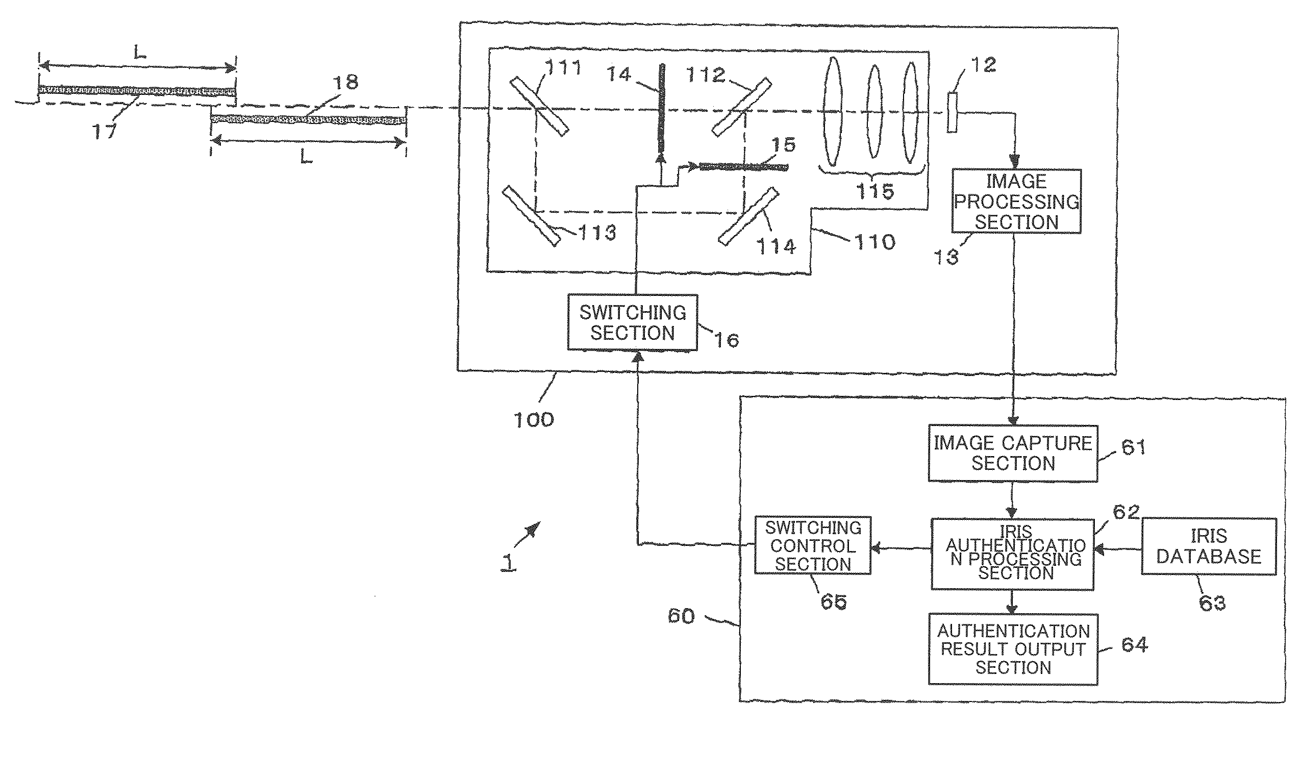 Iris image pickup camera and iris authentication system