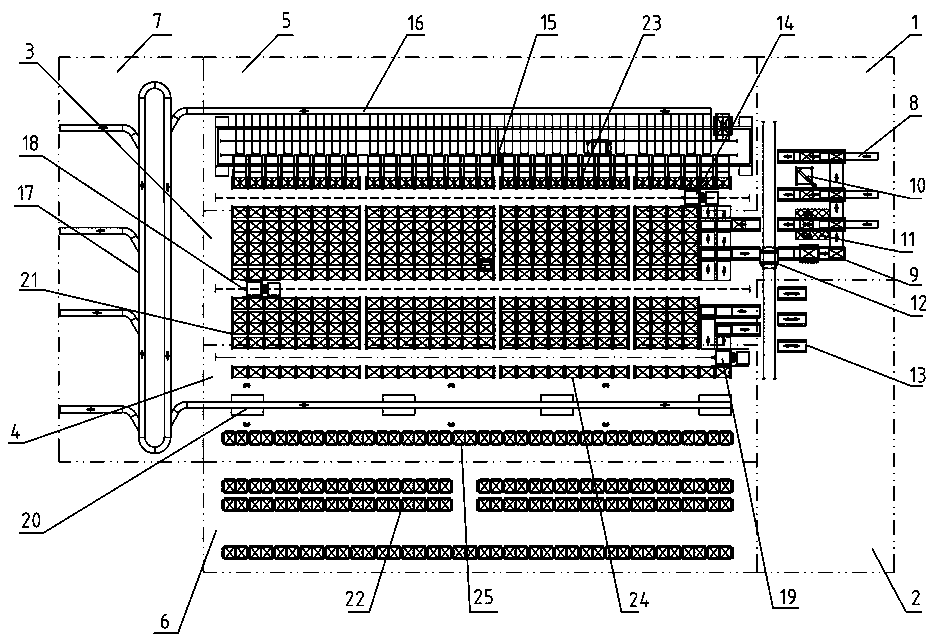 Storage splitting method with tray compact warehouse combined with tray transverse beam goods shelves and system