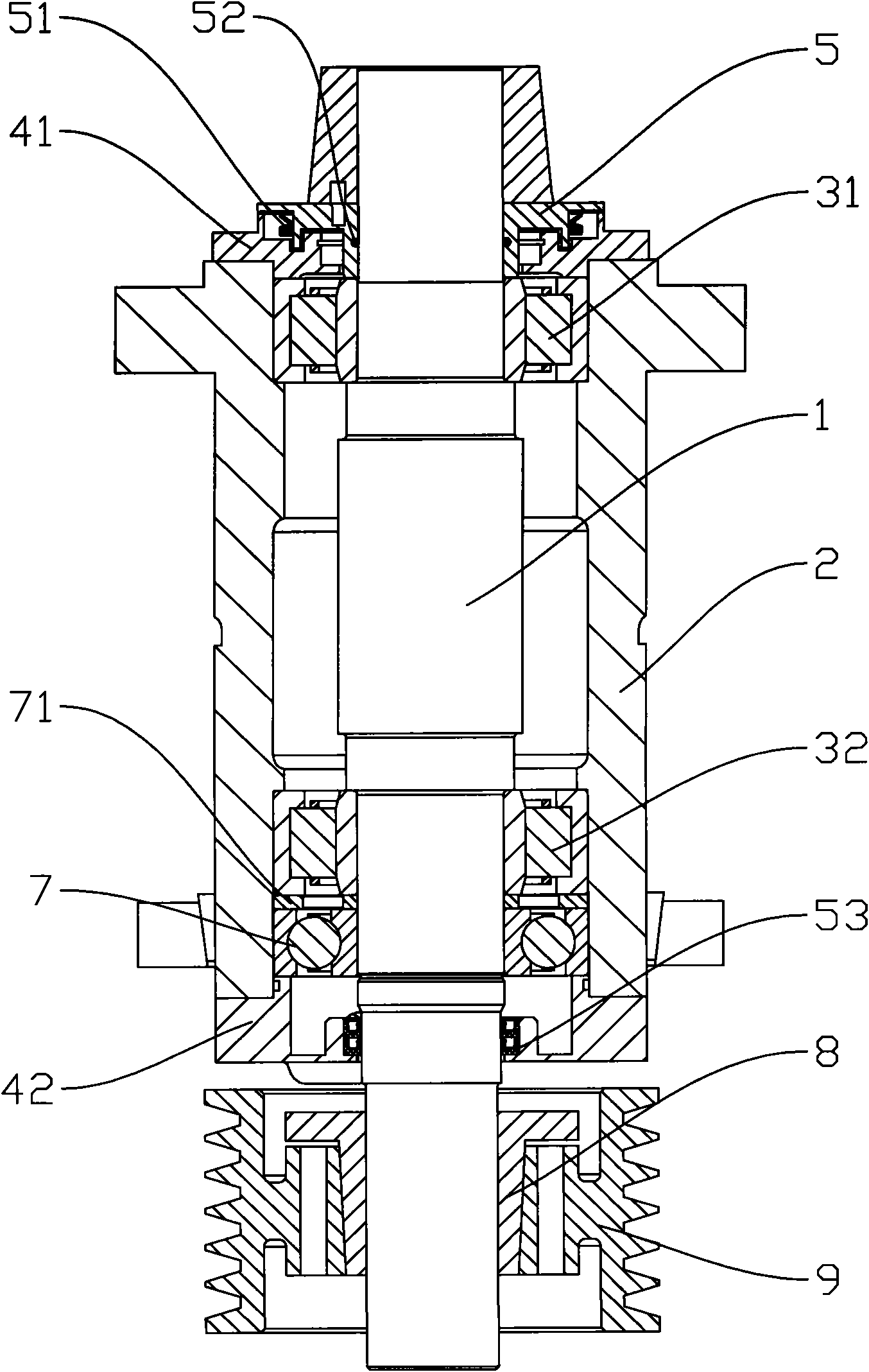 Main shaft system of vertical shaft type sand maker