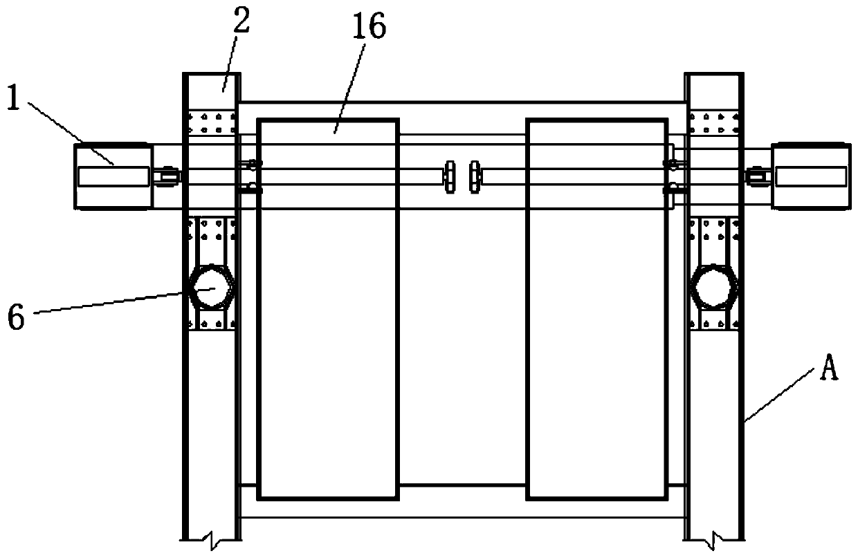 Variable-span double-support large-displacement front-end support transverse moving device and method for trestle