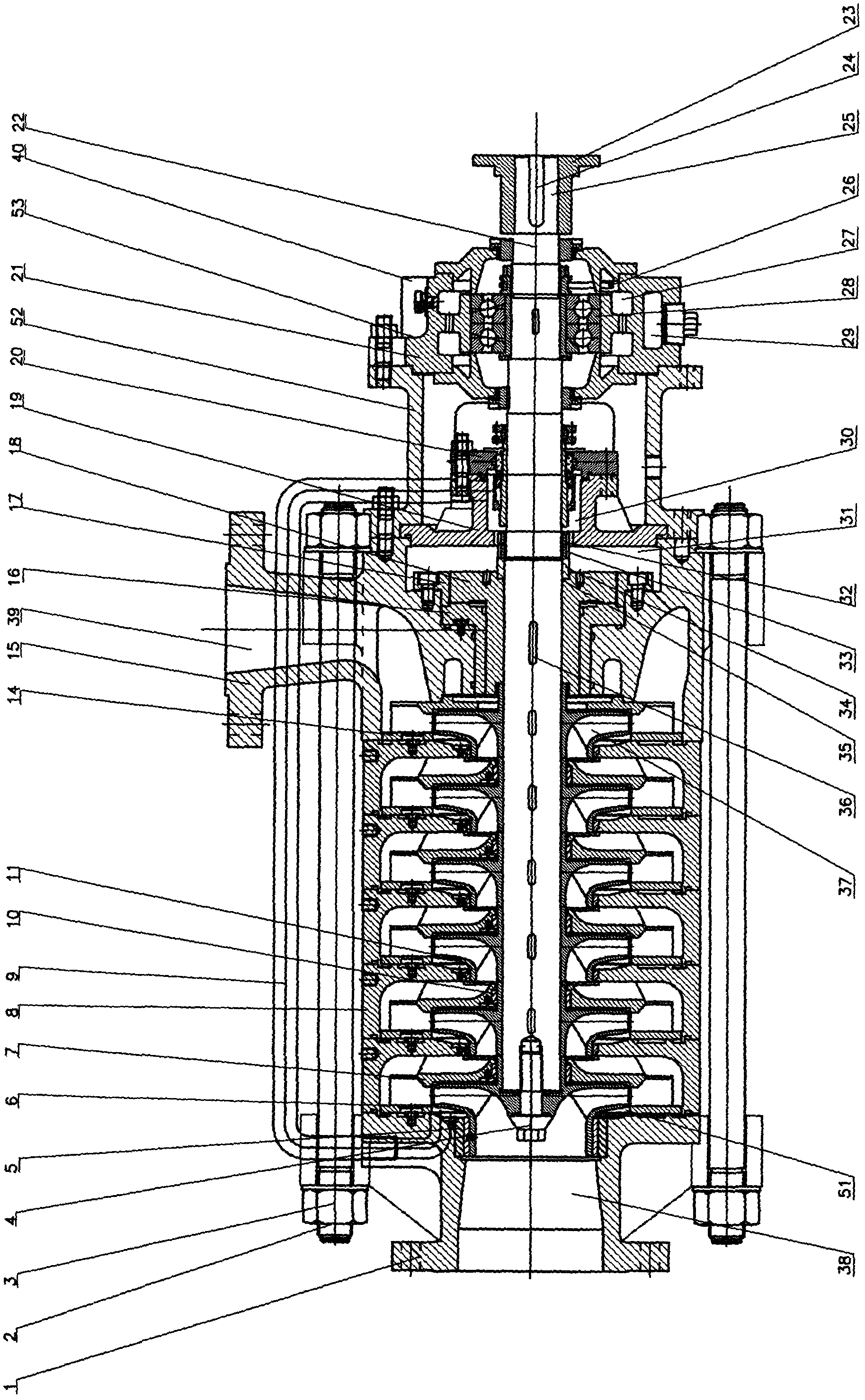 Horizontal axial-suction sectional multistage high-pressure centrifugal pump