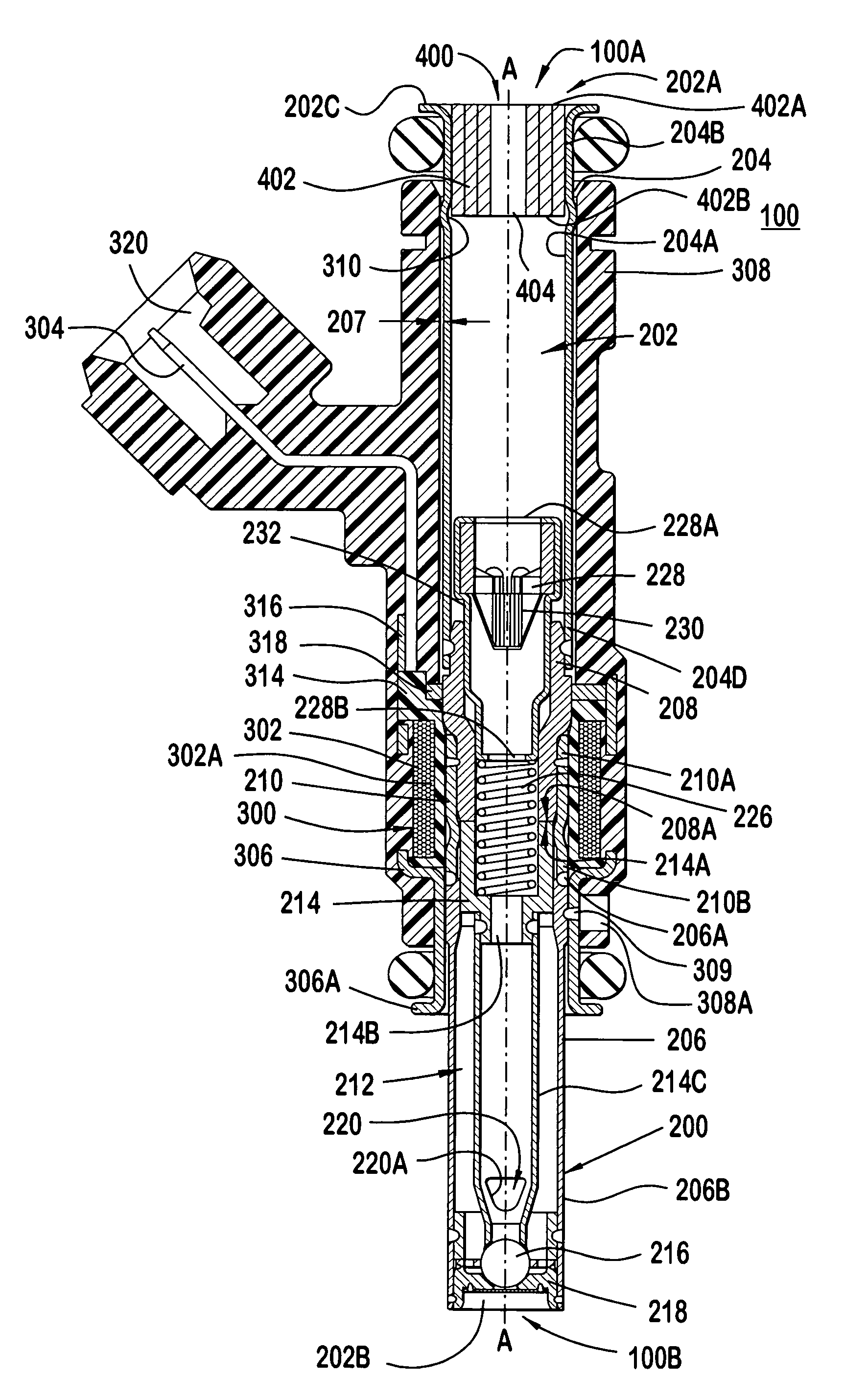 Modular fuel injector with a spiral damper member and method of reducing noise