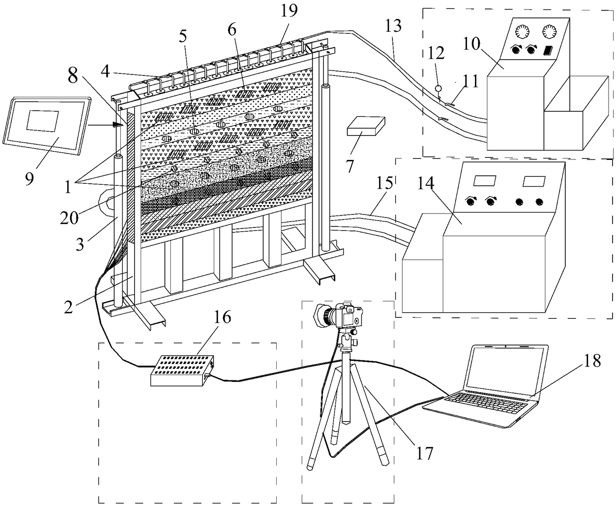 Dynamic-static loading variable-scale similar material test and multi-field dynamic monitoring analysis system