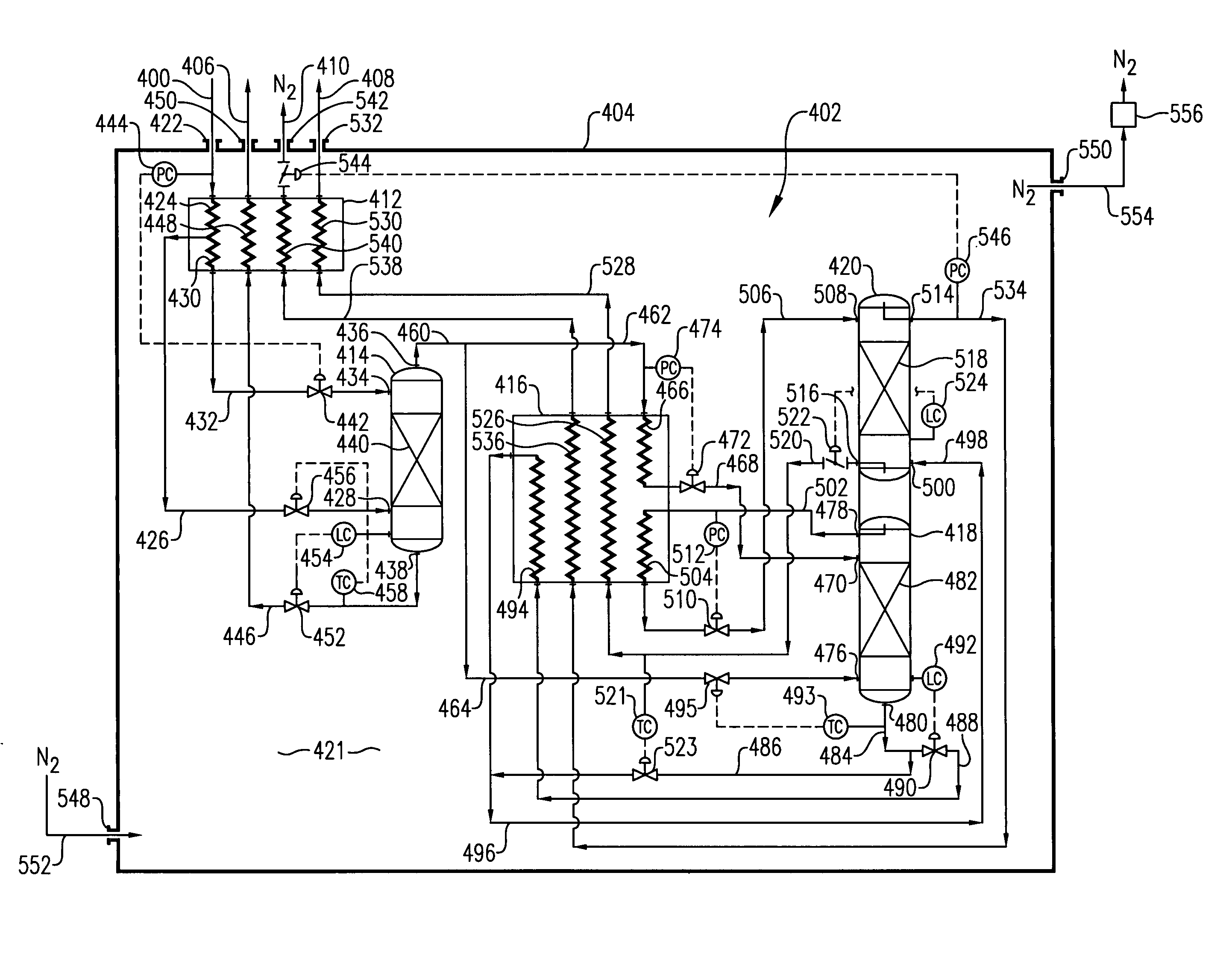 LNG system with warm nitrogen rejection