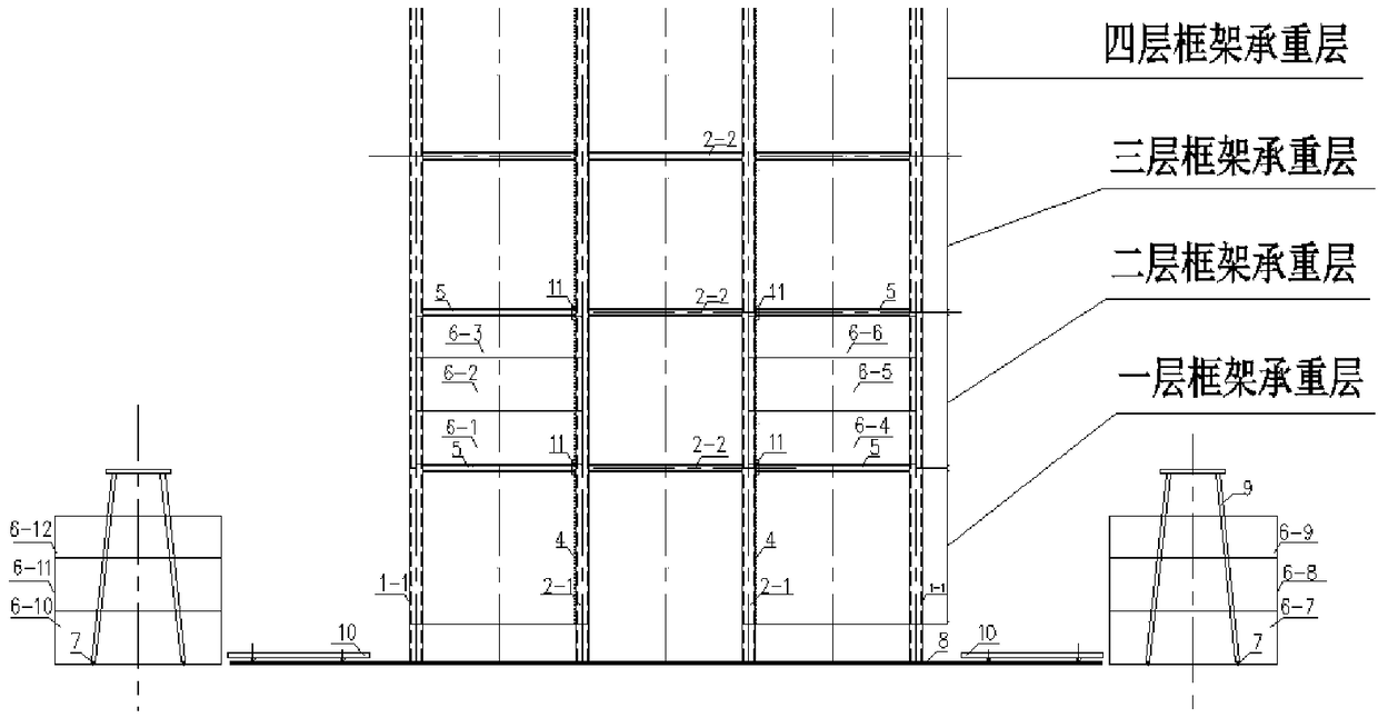 Half-inverted-mounting construction structure and method for frame or cylinder bearing high-rise modular building