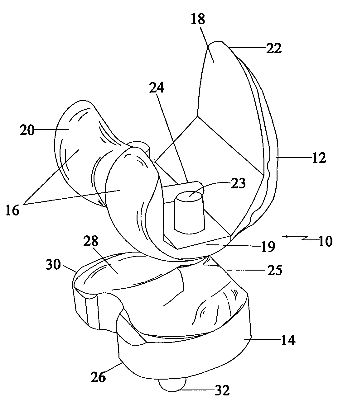 Knee joint with a ramp