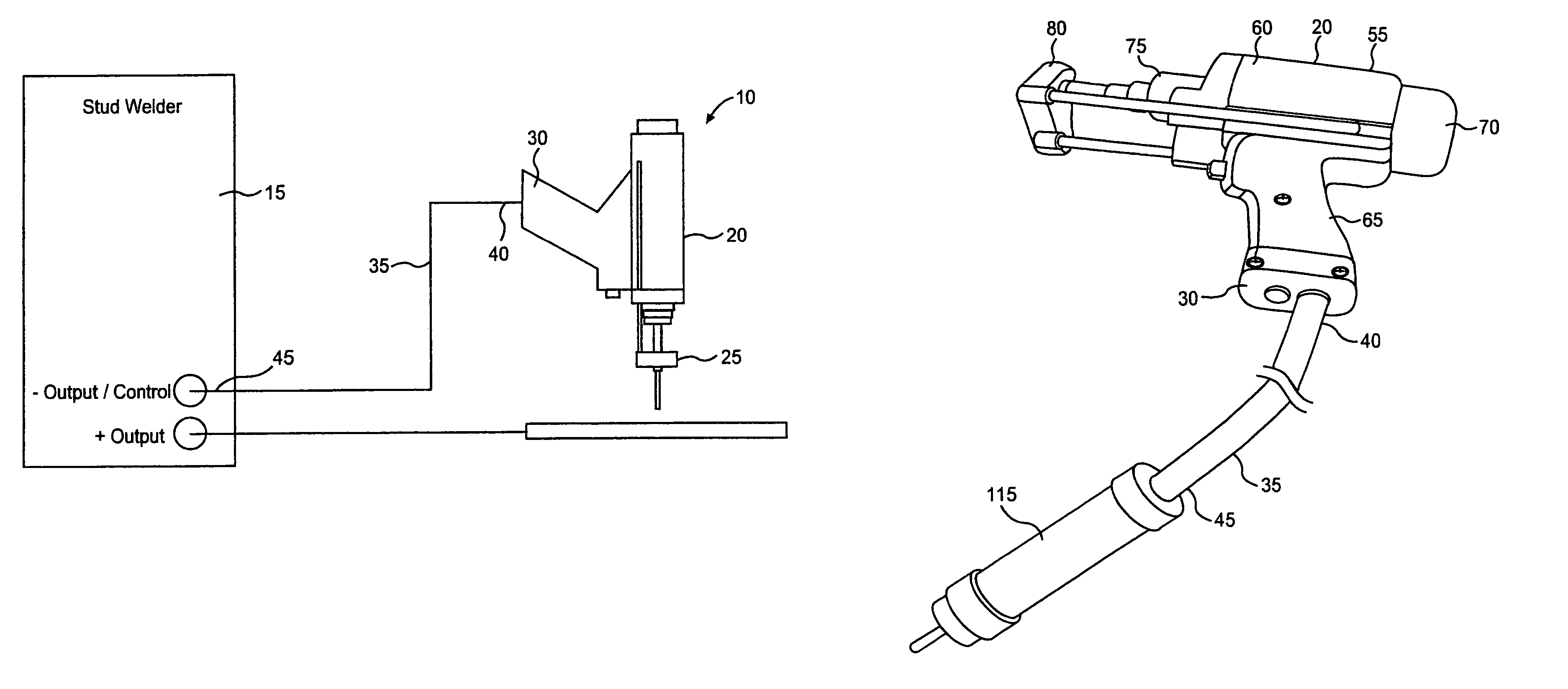 Stud welding apparatus with composite cable