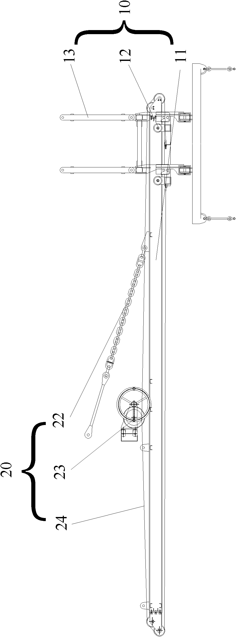 Telescopic importing system and crane with same