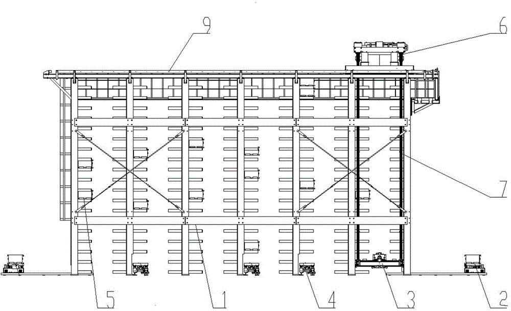 Automatic jacking type storing and picking method and device thereof for long-pole materials