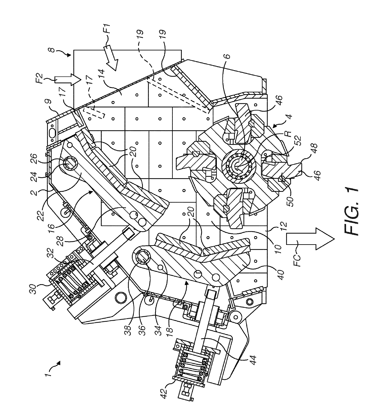 Locking device including an installation handle for locking a hammer to a rotor in a horizontal shaft impact crusher