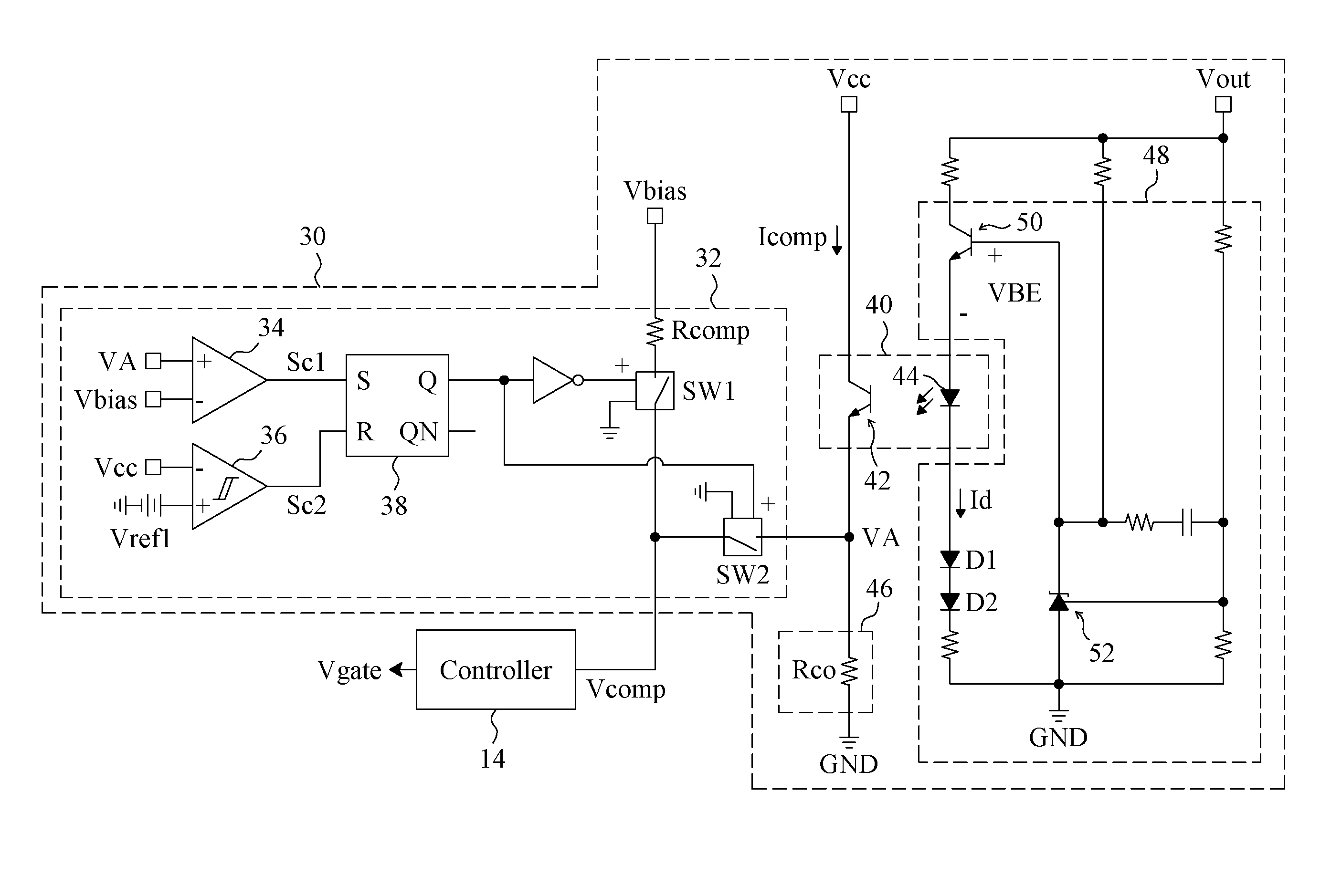 Feedback circuit and control method for an isolated power converter