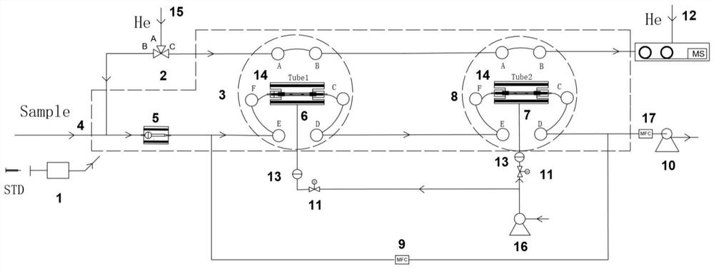 Online enrichment system for gaseous and granular semi-volatile organic compounds and method and application