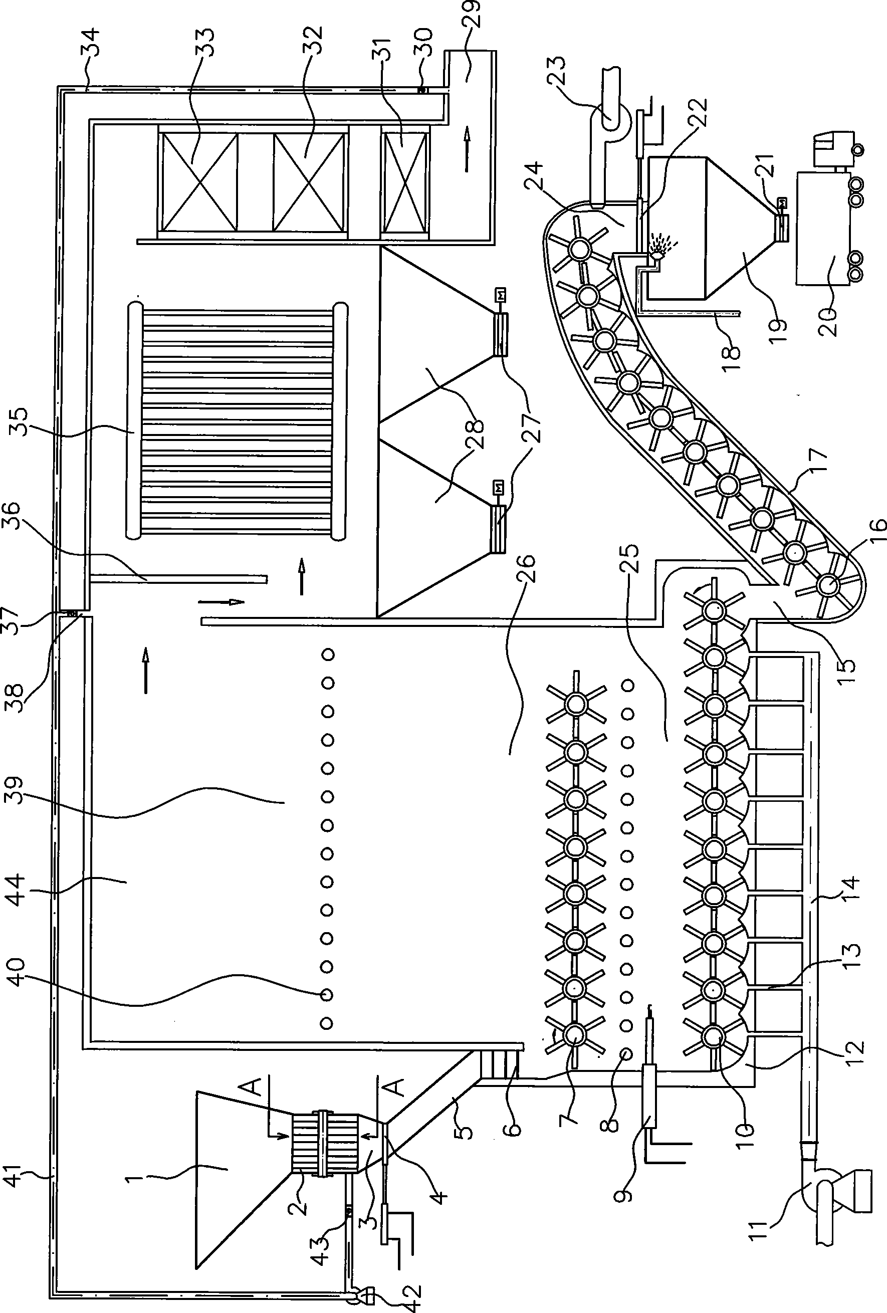 Efficient burning furnace with rotary fluidization grate