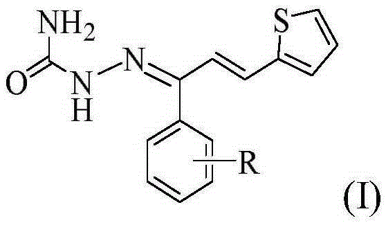 Thiophene chalcone semicarbazone Schiff base compounds, and preparation method and applications thereof