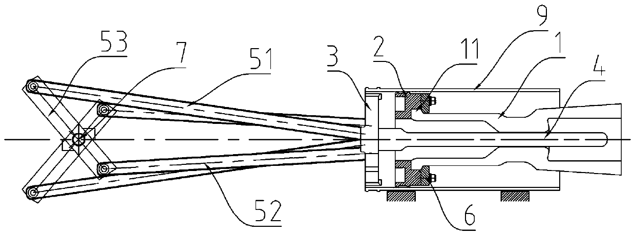 Double-acting arc extinguish chamber transmission structure, arc extinguish chamber adopting same and circuit break