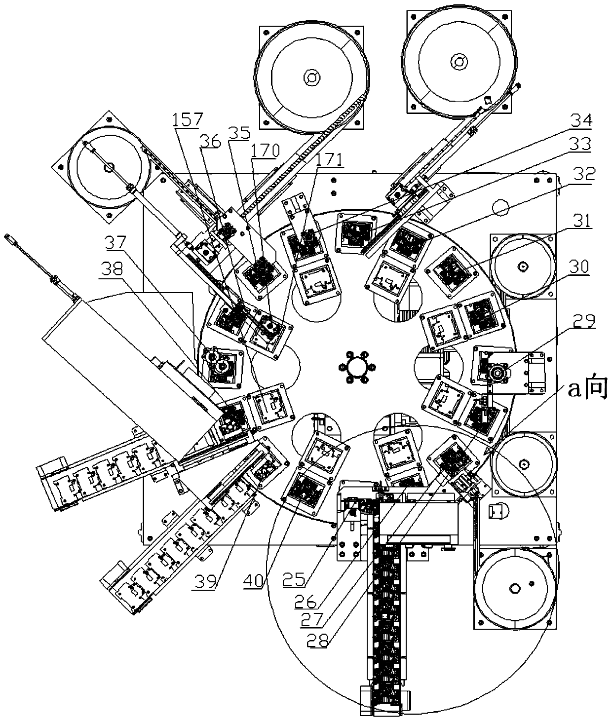 Automatic assembling and locking production line for miniature circuit breaker