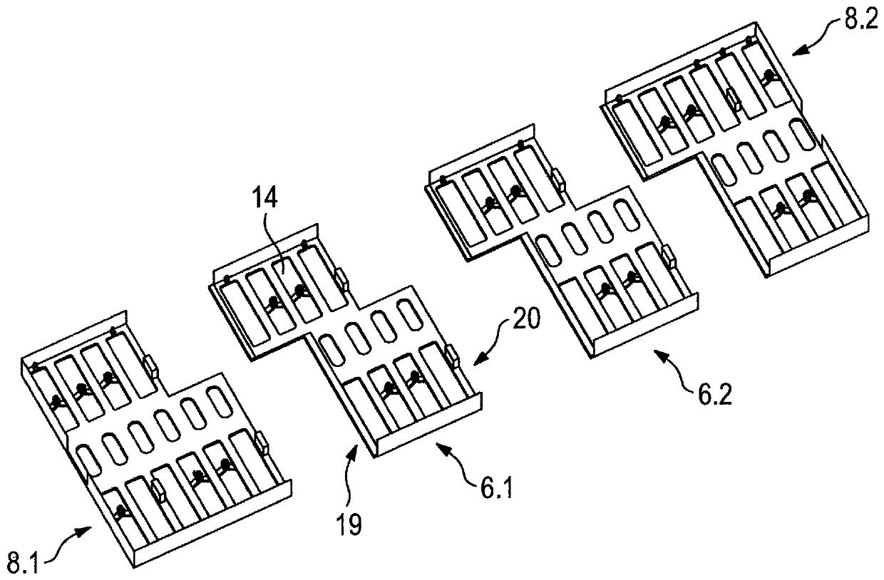 Battery, carrier board, and carrier board element having locking elements