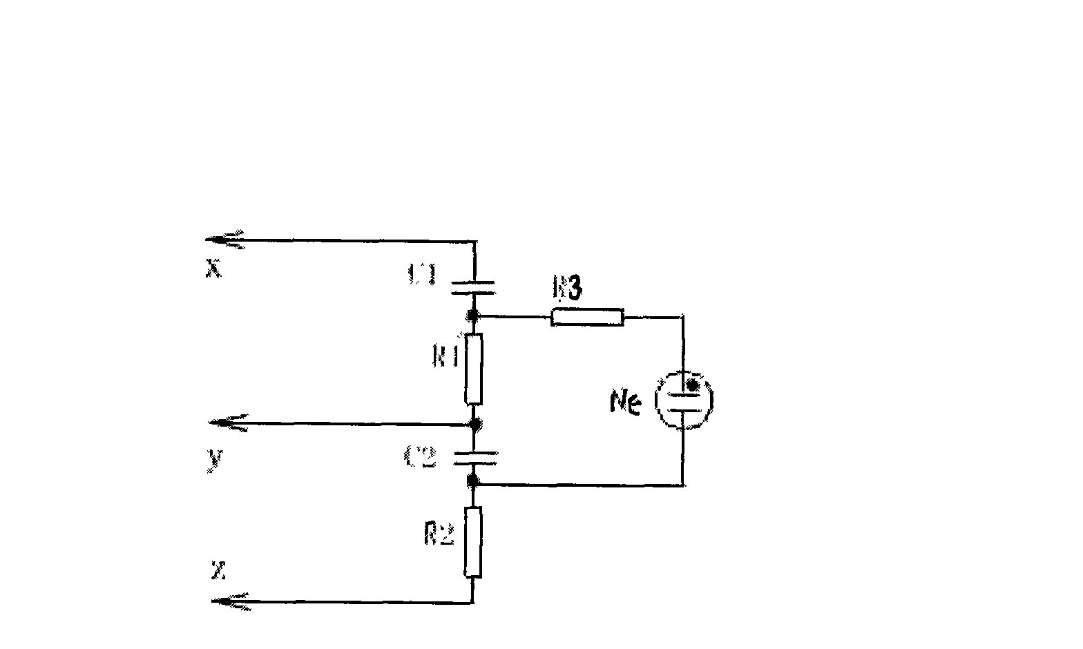 Three-phase alternating current phase sequence testing circuit