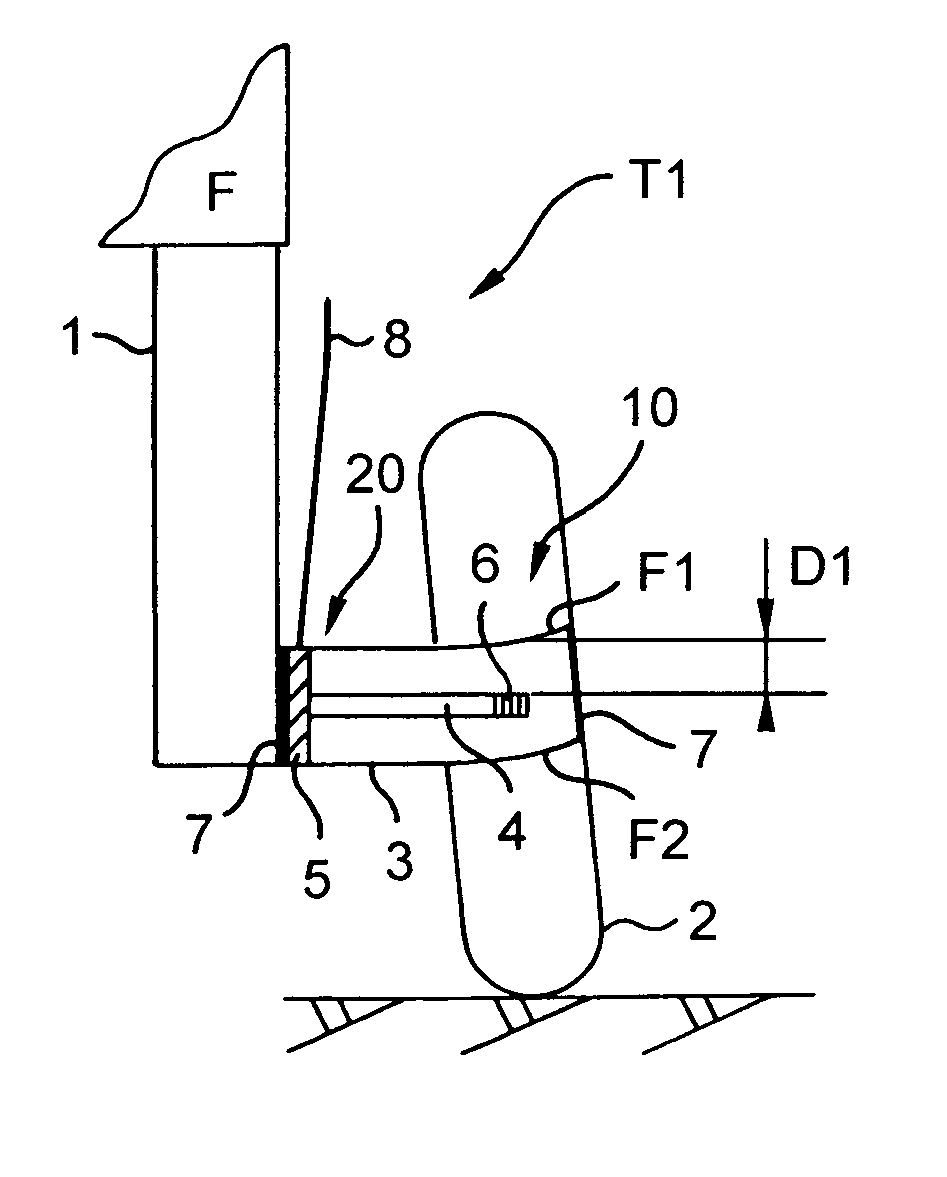 On-board device for measuring the mass and the position of the center of gravity of an aircraft