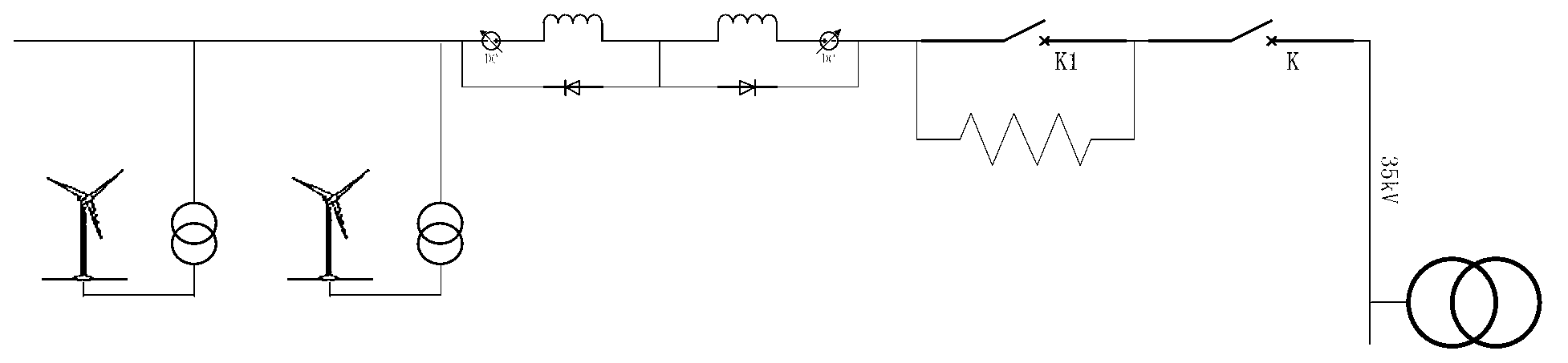 Wind power station LVRT (low voltage ride through) device and control method thereof