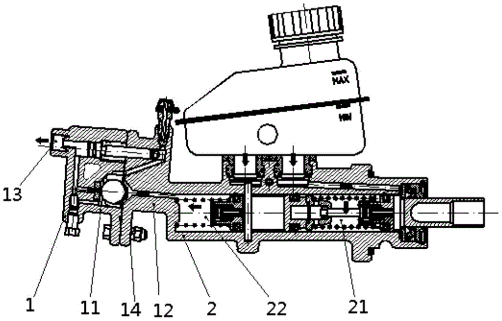 A brake master cylinder with inertia proportional valve