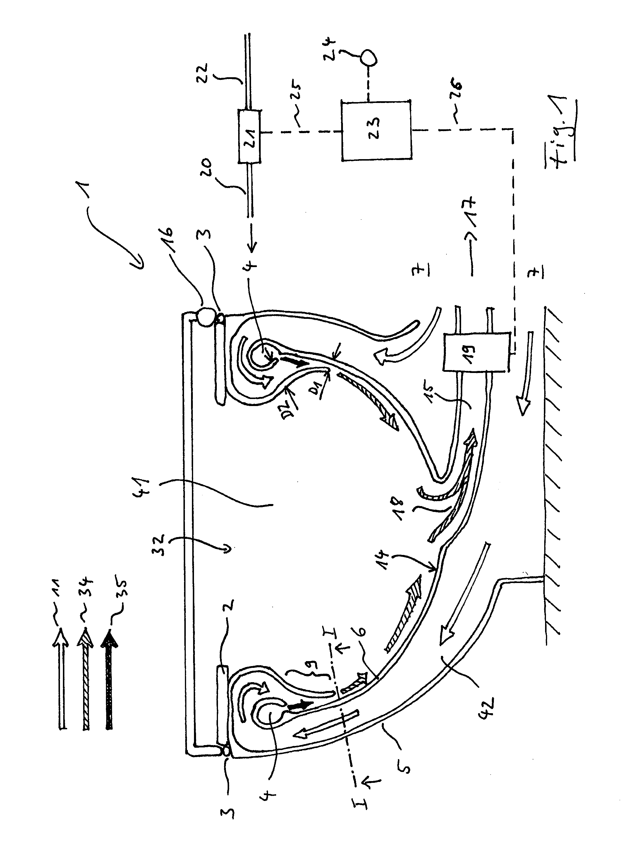 Flushing device and flushing method for a vacuum toilet