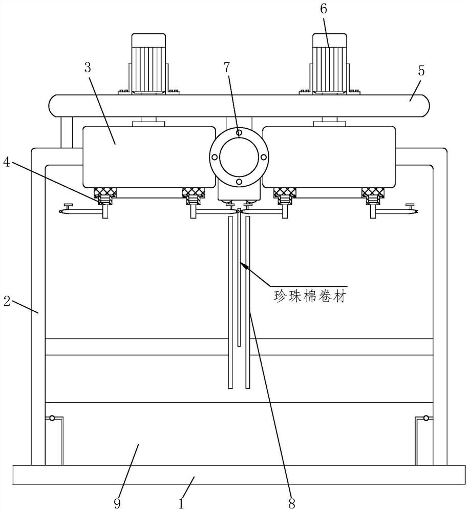 Pearl wool packaging coiled material renewable resource recycling and reusing treatment system