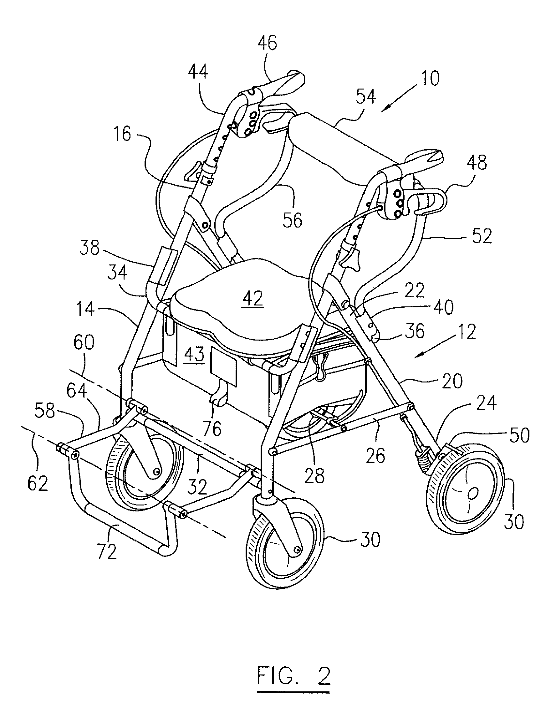 Height adjustable rolling walker for transportation seating