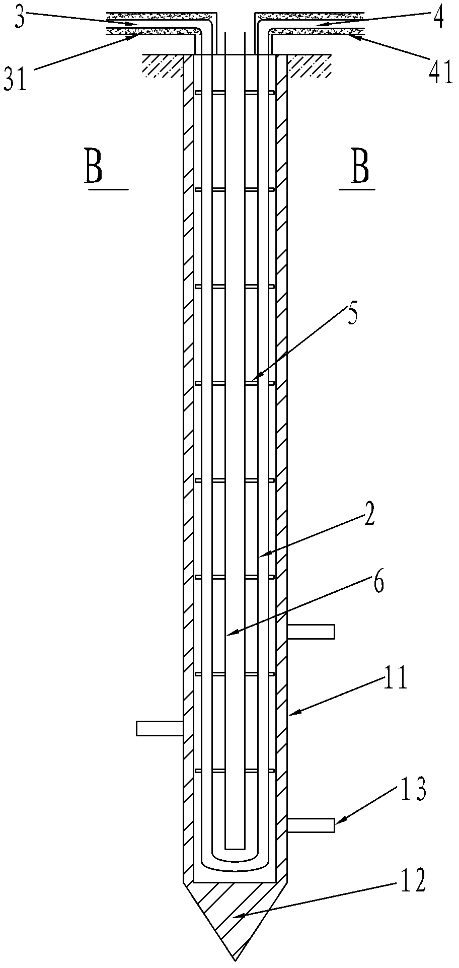 Precession-type backfill grouting ground source thermal energy conversion precast pile device and method for embedding precast pile device into stratum