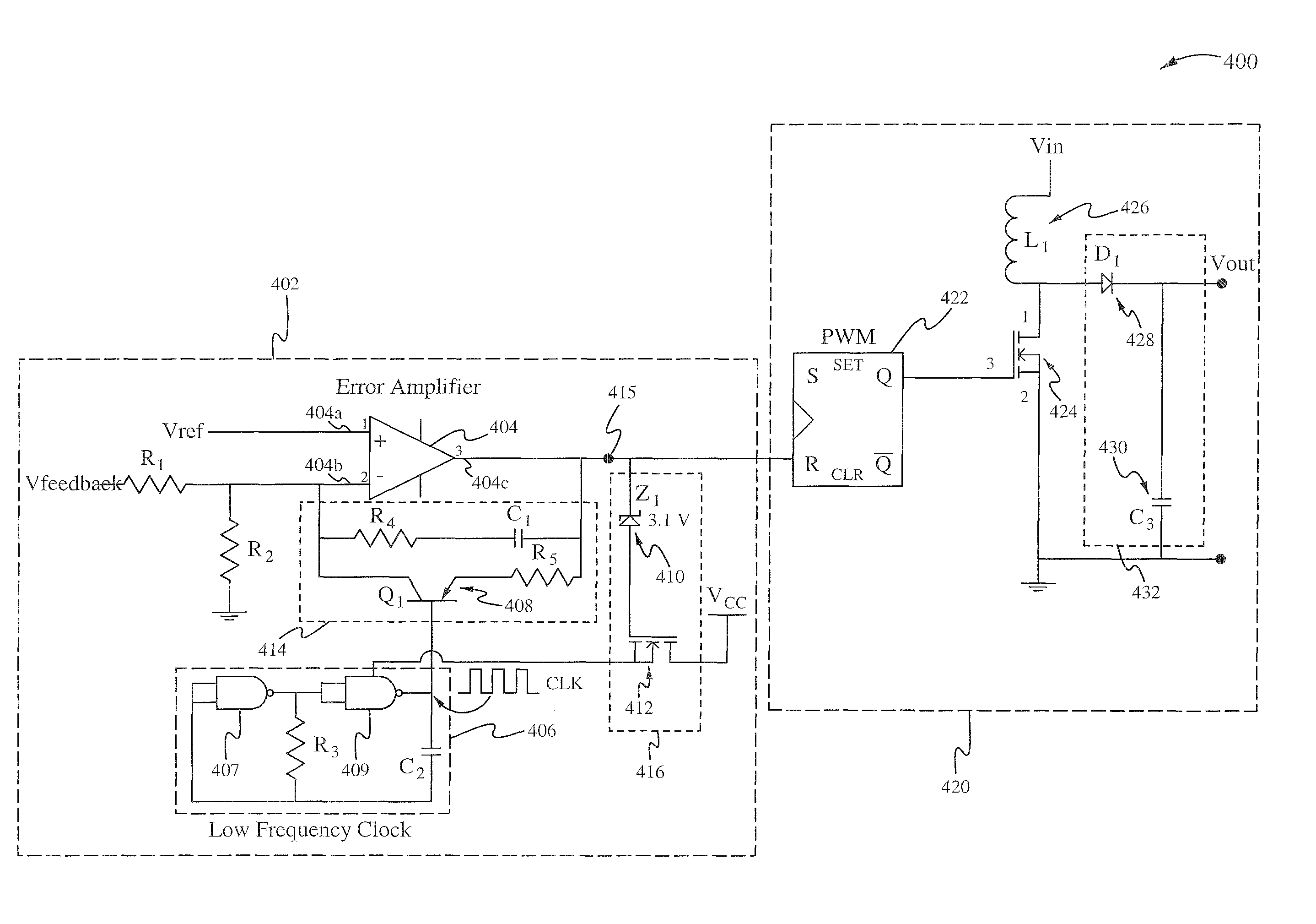 Closed loop negative feedback system with low frequency modulated gain